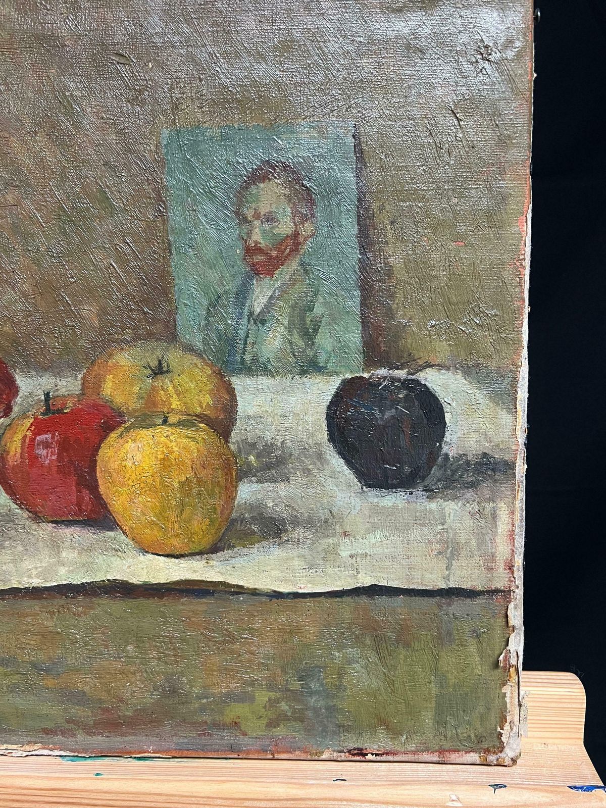 French School1930's French Post Impressionist Oil Still Life Fruit & Portrait Of Van Gogh1930's photo buy