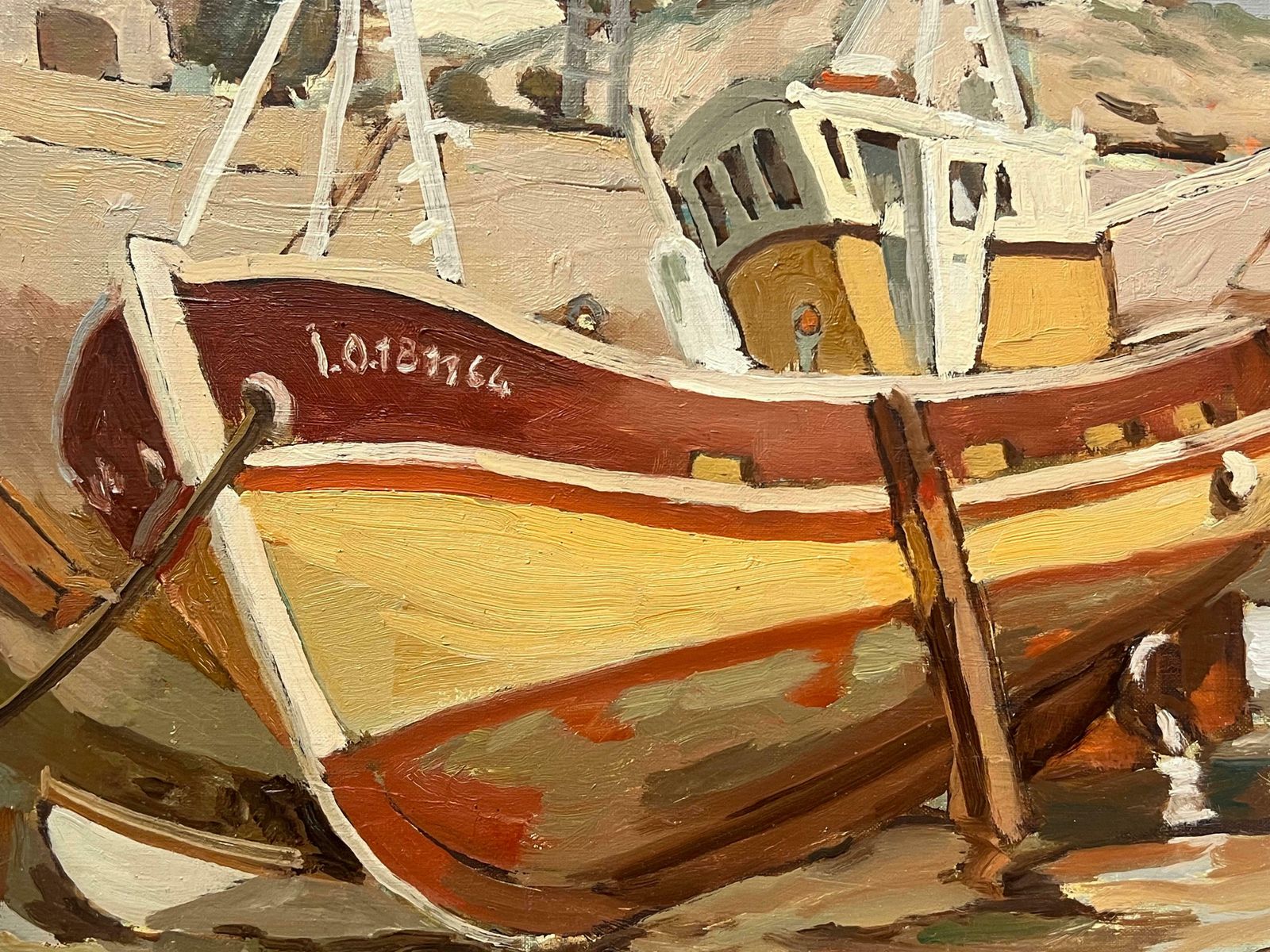 Georges Bordonove1970's French Post Impressionist Oil Painting Old Fishing Boats Low Tide Harbor1970's photo 795.0