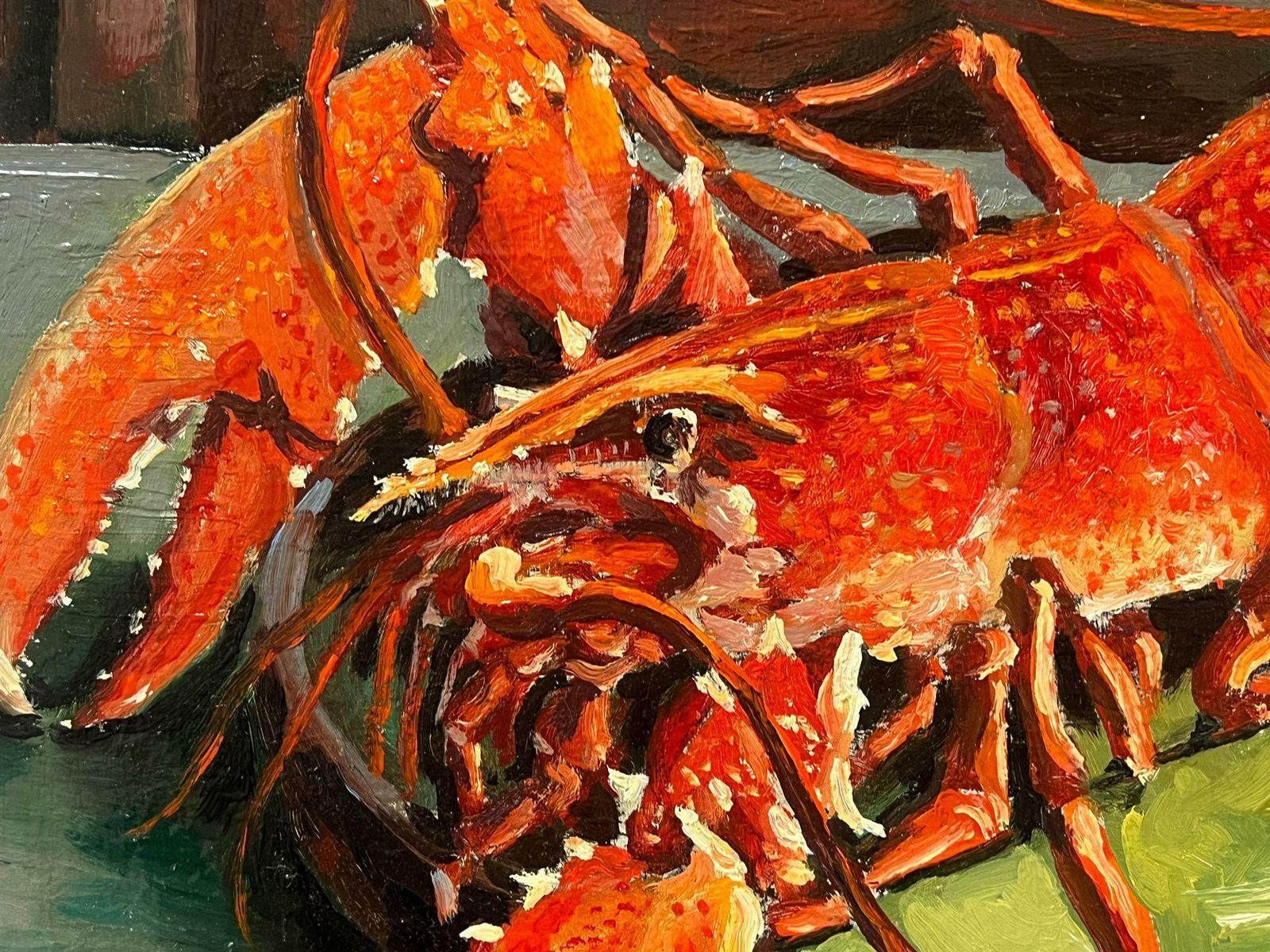 Georges Bordonovelarge French 1970's Oil Painting Red Lobster On The Table 1978 photo vinterior
