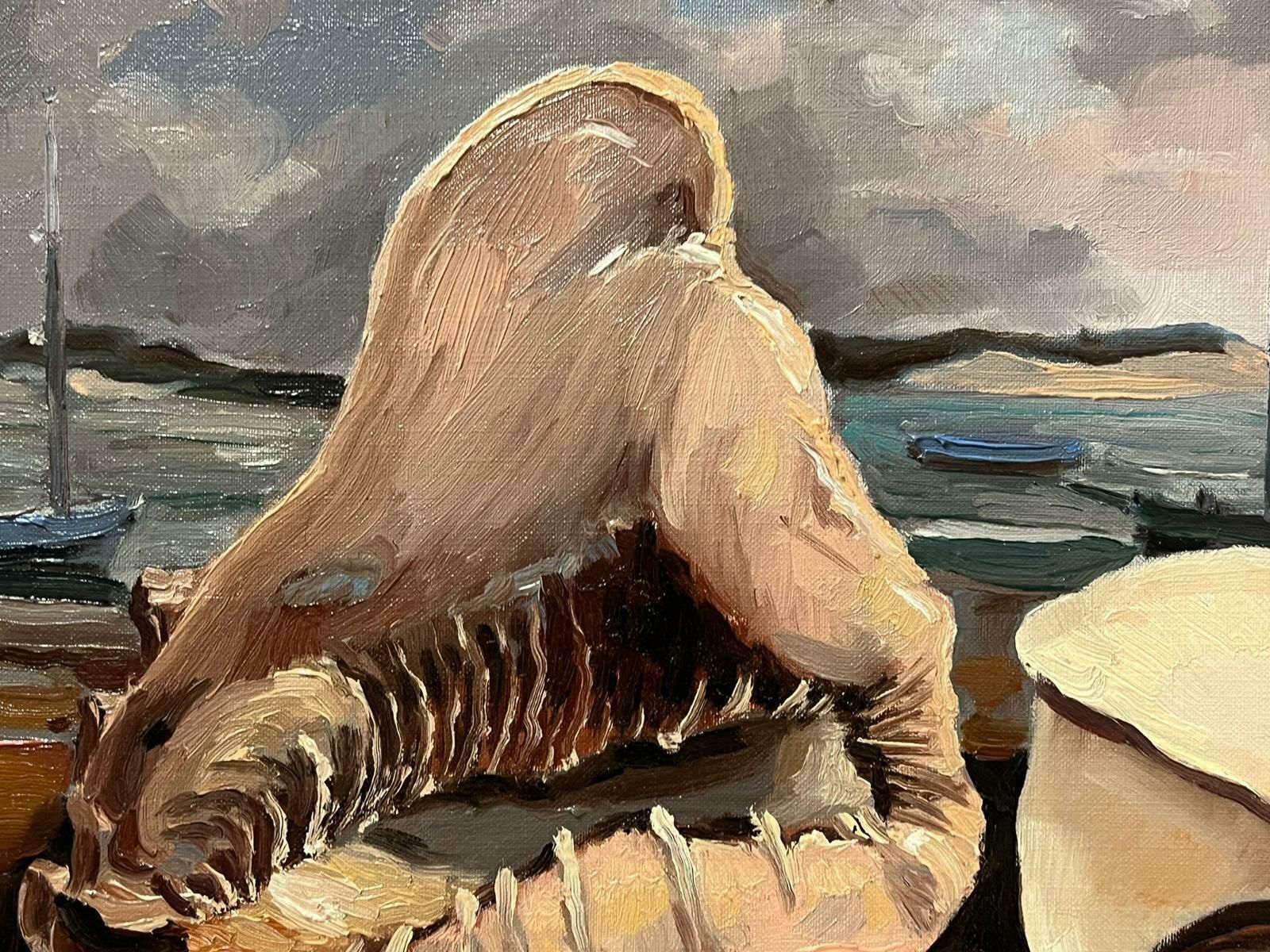 Georges Bordonove1970s French Signed Oil Painting Large Seashells Brittany Fishing Harbor Exhibit1978 photo Art