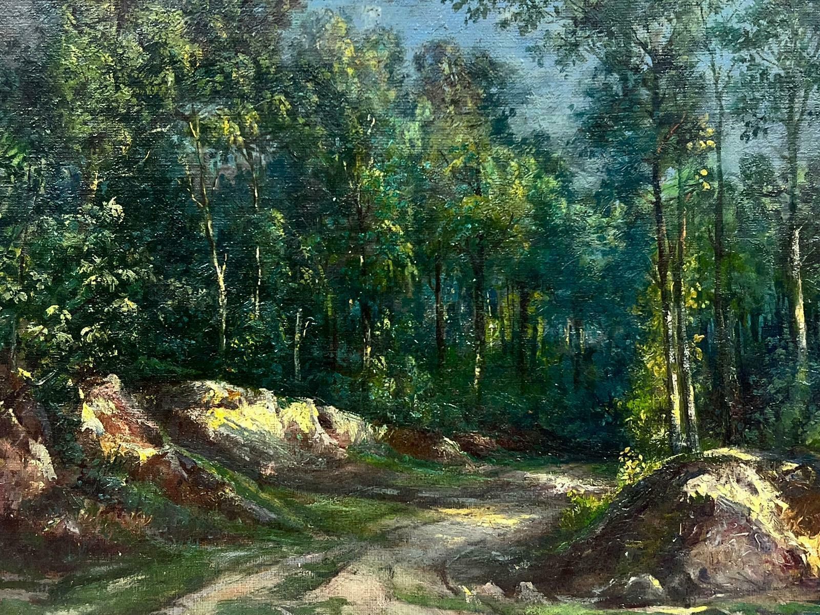 French Schoolantique French Impressionist Signed Oil Dappled Light Woodland Green Pathway photo Art