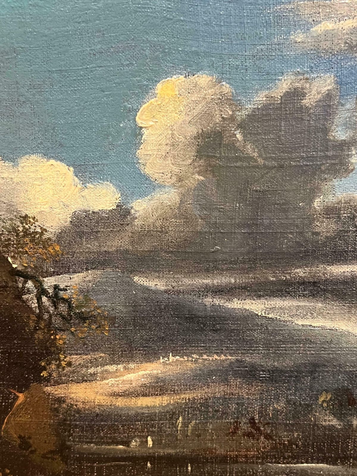 Early 1800's British Oil Painting Figures In Brooding Nocturnal Hilly Landscape 19th Century photo 1028.0