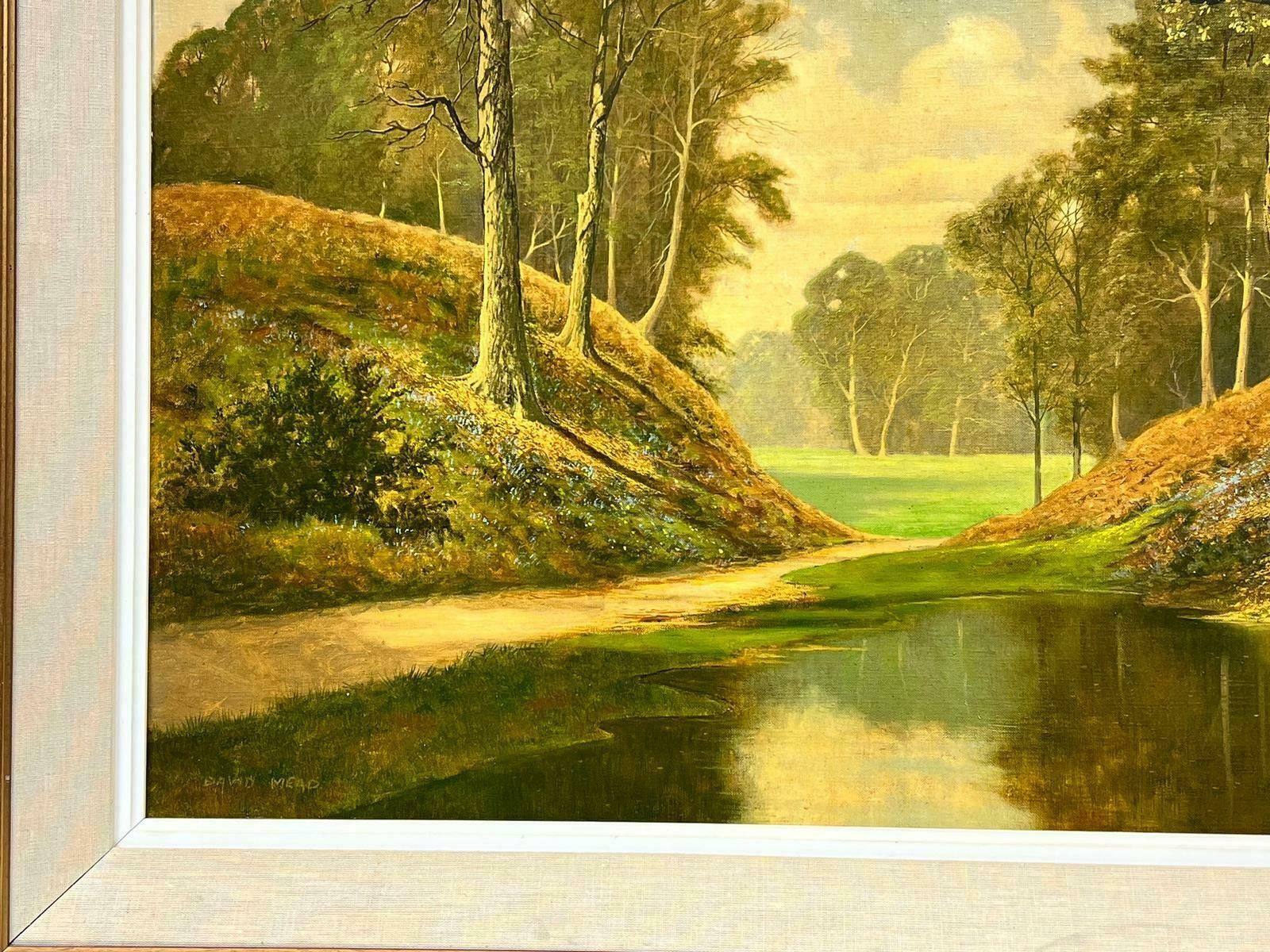 David Meadvery Large British Signed Oil Painting Copper Autumn Woodland Pond Landscape photo Art