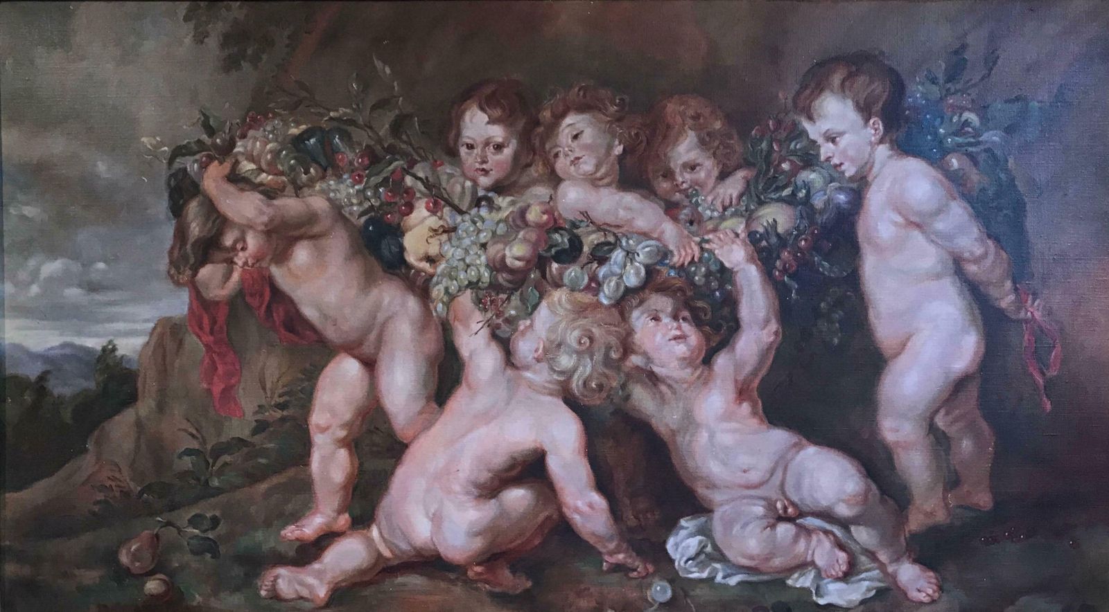 Unknowncupids Playing Very Large Bacchanal Rococo Scene Antique Oil Paintingc.1900's