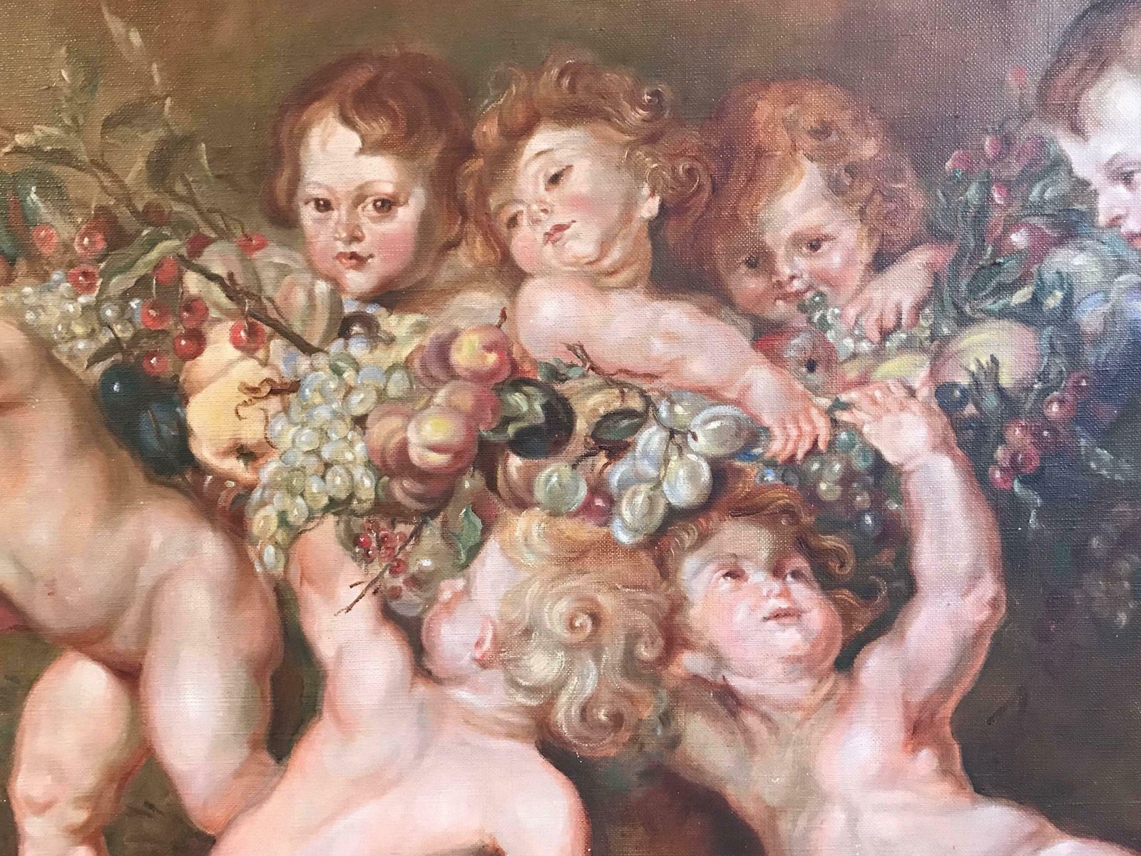 Unknowncupids Playing Very Large Bacchanal Rococo Scene Antique Oil Paintingc.1900's photo 3665.0