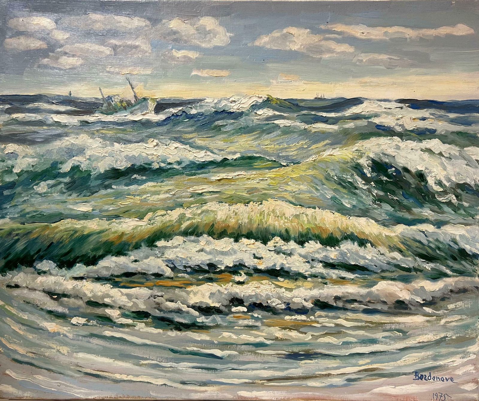 Georges Bordonovefrench Post Impressionist 20th Century Oil Painting Heaving Waves Crashing Seas