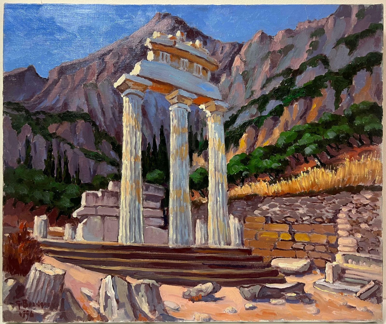 Georges Bordonovelarge French Contemporary Oil Painting Ancient Greek Roman Temple Column Ruins photo furniture