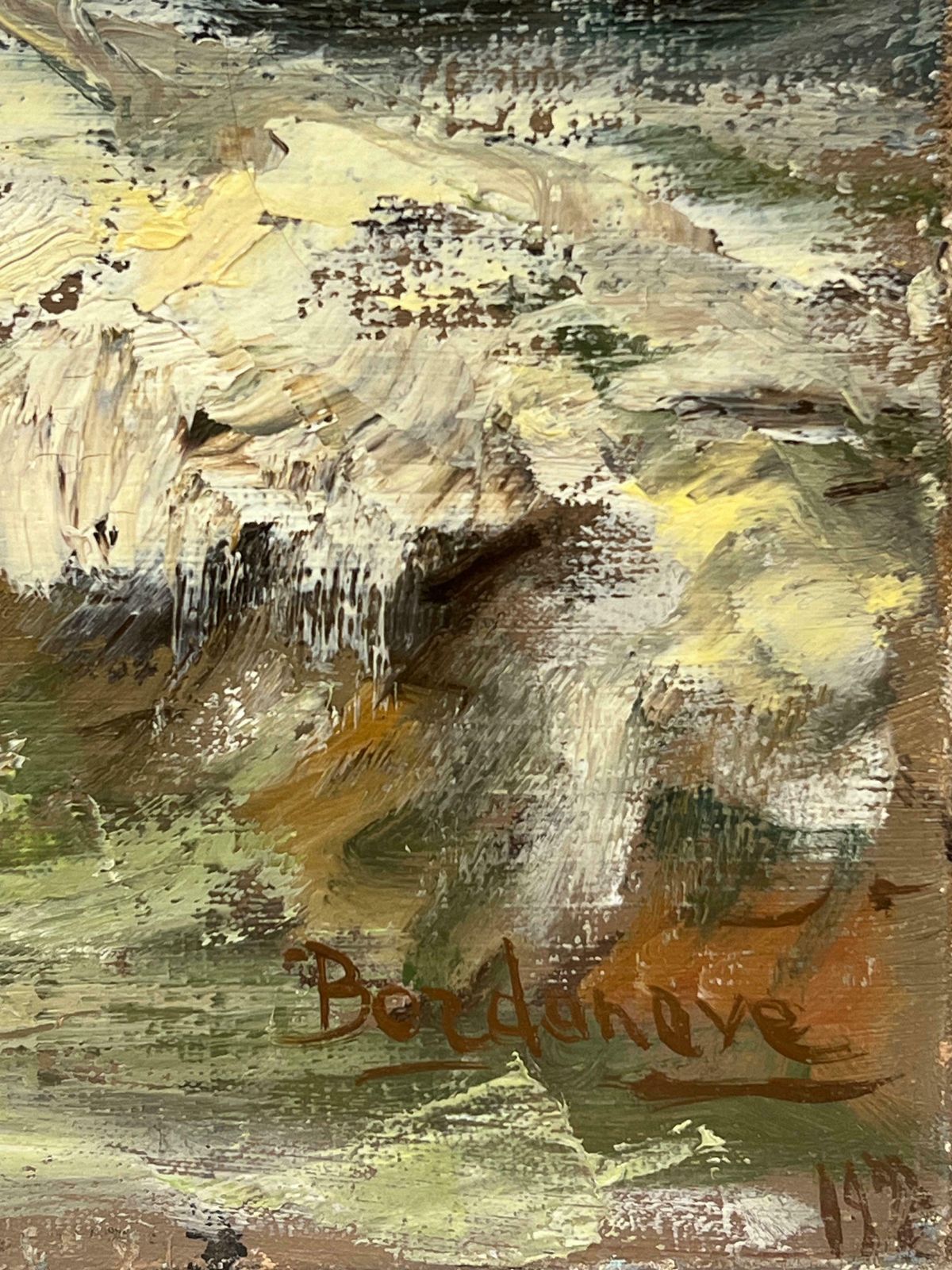 Georges Bordonovelarge French 1970's Impressionist Oil Painting Crashing Waves Lighthouse Coast1972 photo vintage