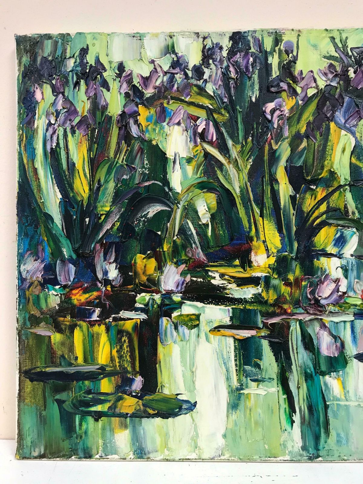 20th Century French Schoolwater Lilies In Pond, Thick Impasto French Signed Oil Painting photo 1485.0