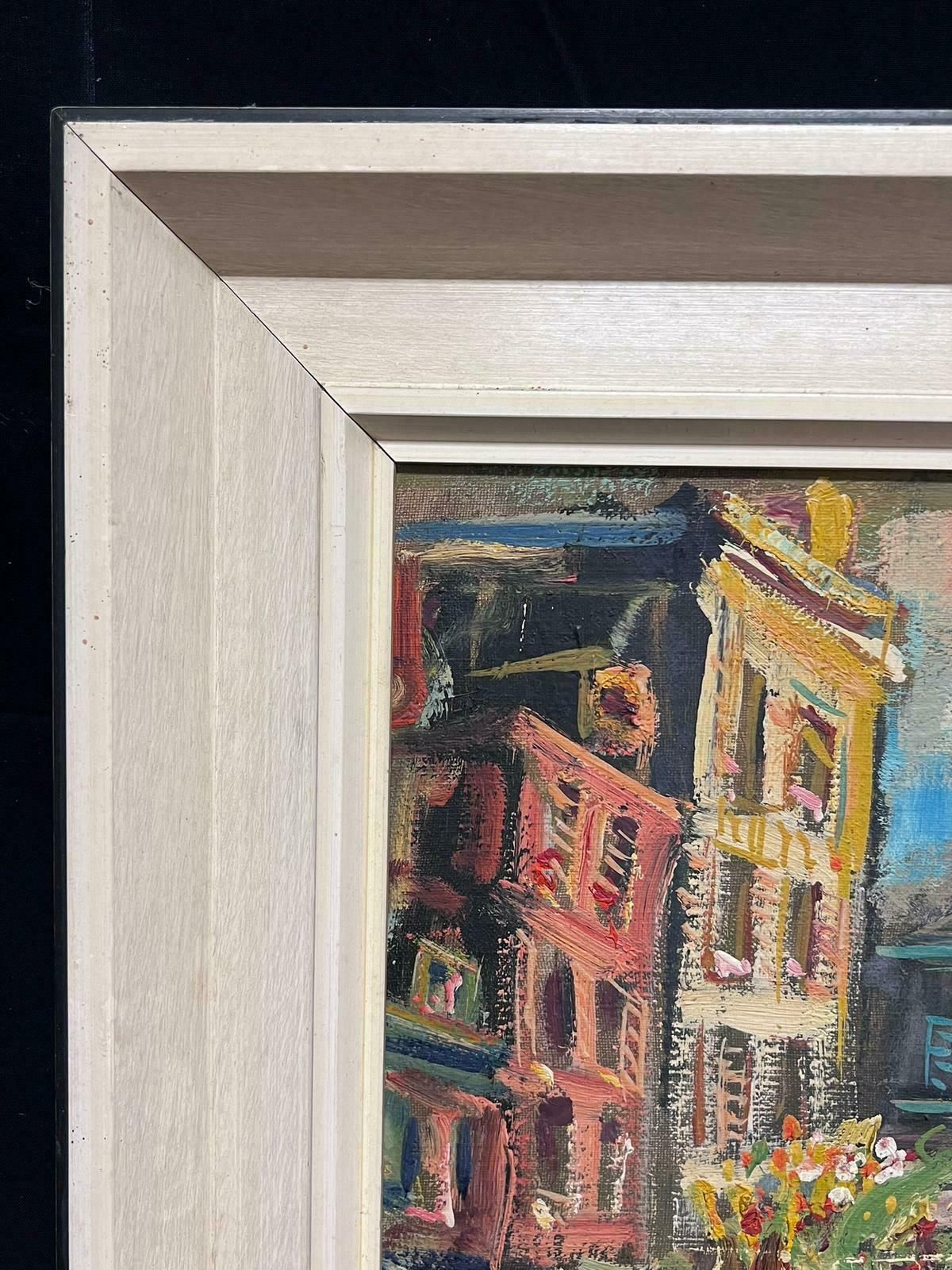 French School1960's Vibrant Paris Busy Street Scene Large Oil Painting In Modern Frame1960's photo for sale
