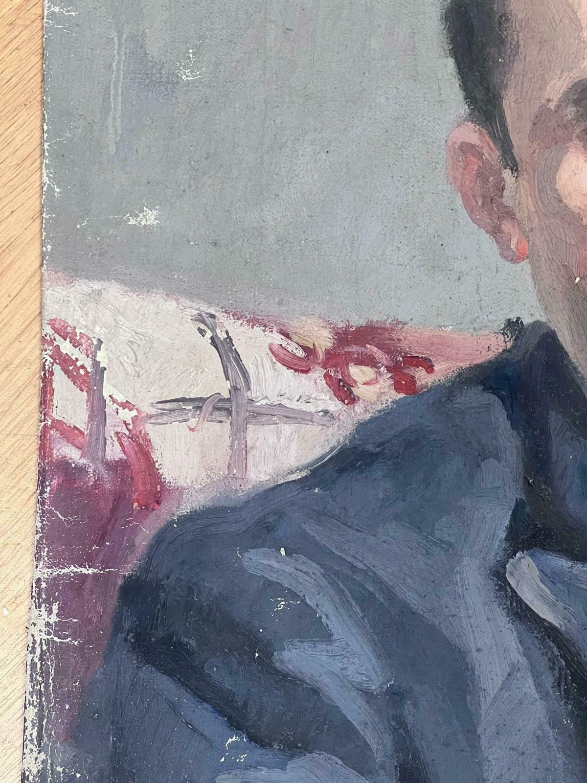 Jean Laforgue1930's French Portrait Of Young Man In Suit & Tie Oil Painting On Canvas photo for sale