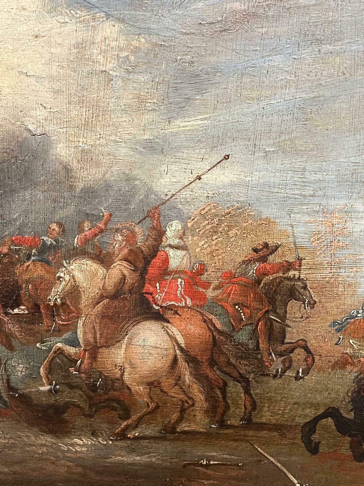 17th Century Flemish Old Master Oil On Panel Cavalry Skirmish Soldiers & Horses1650 photo vinterior