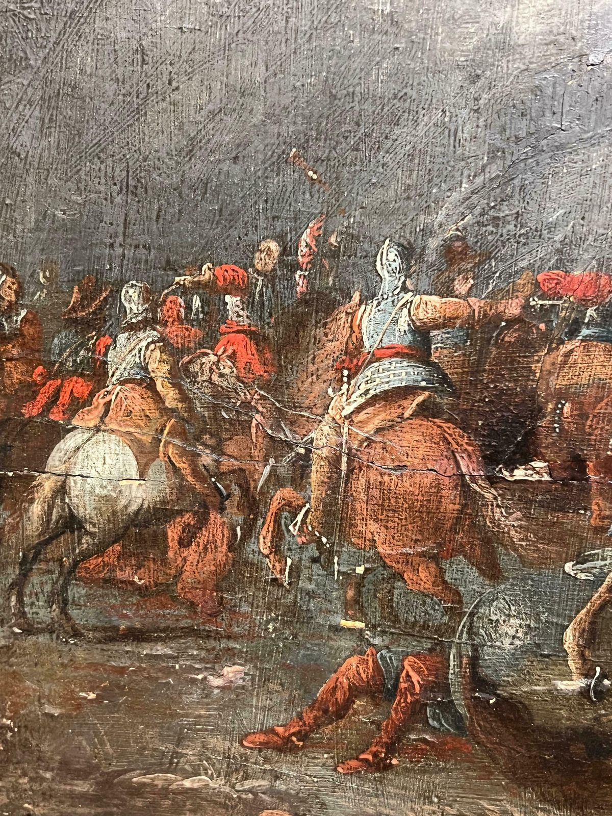 17th Century Flemish Old Master Oil On Panel Cavalry Skirmish Soldiers & Horses1650 photo vintage
