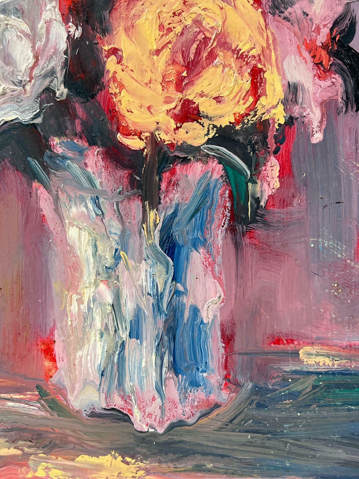 Fanch Lelcolourful Rose Bouquet In White Vase Original French Still Life Oil Painting 20th Century photo vinterior