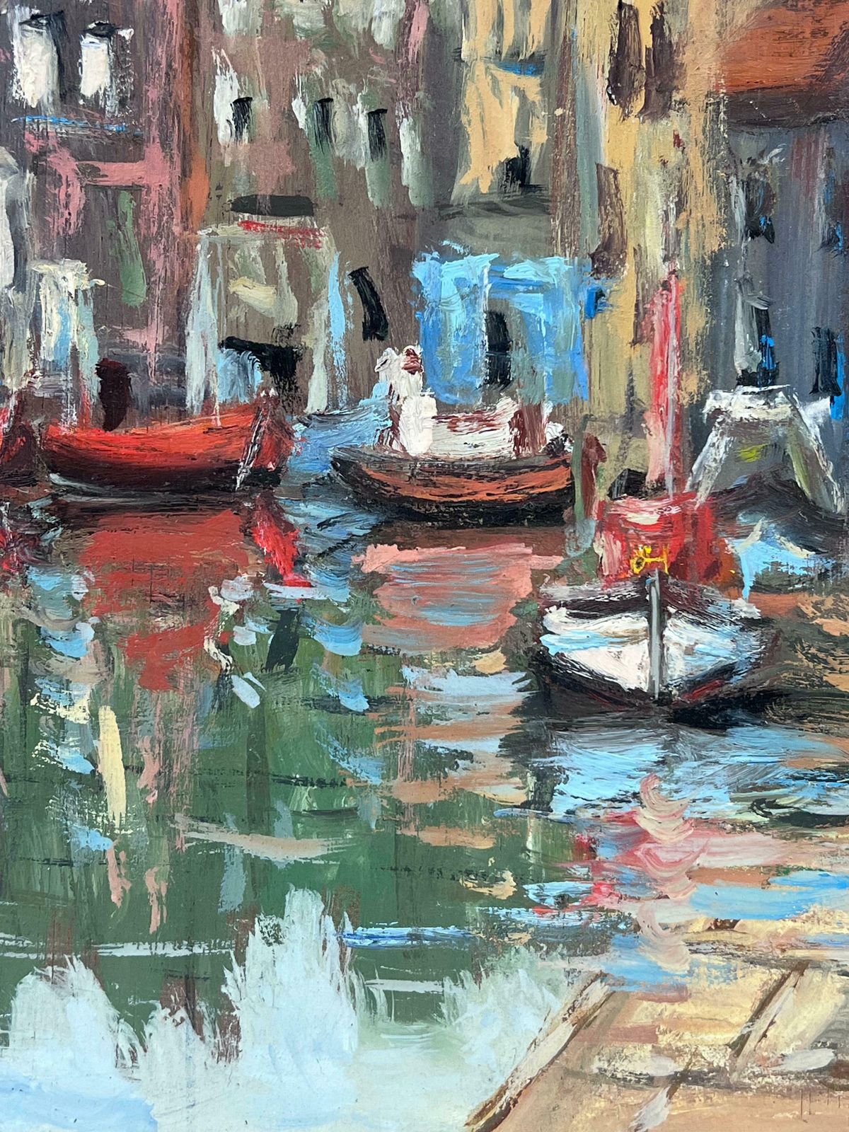 Fanch Lelvibrant Boat Waterfront Scene With Rustic Buildings And Glistening Water20th Century photo vinterior