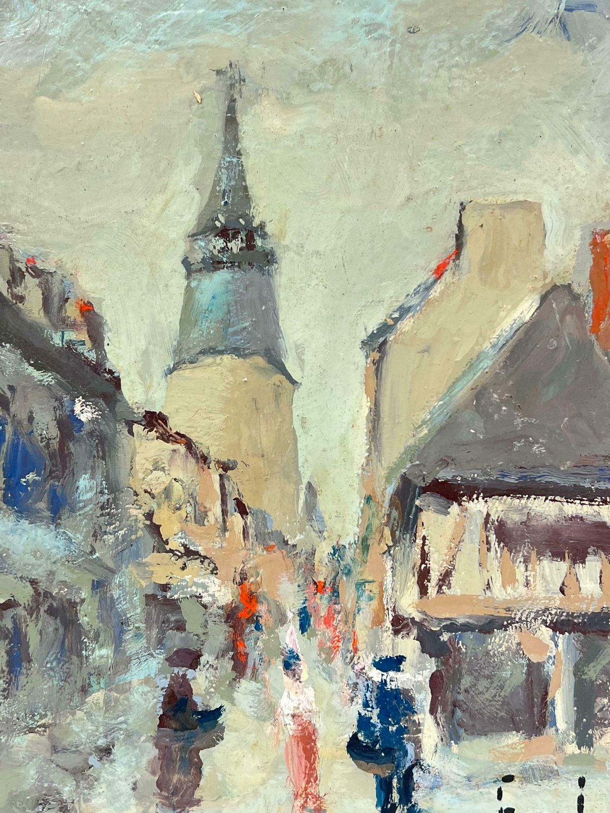 Fanch Lelfigures In Dinan Brittany Townscape With Towering Spire And Rustic Charm 20th Century photo Art