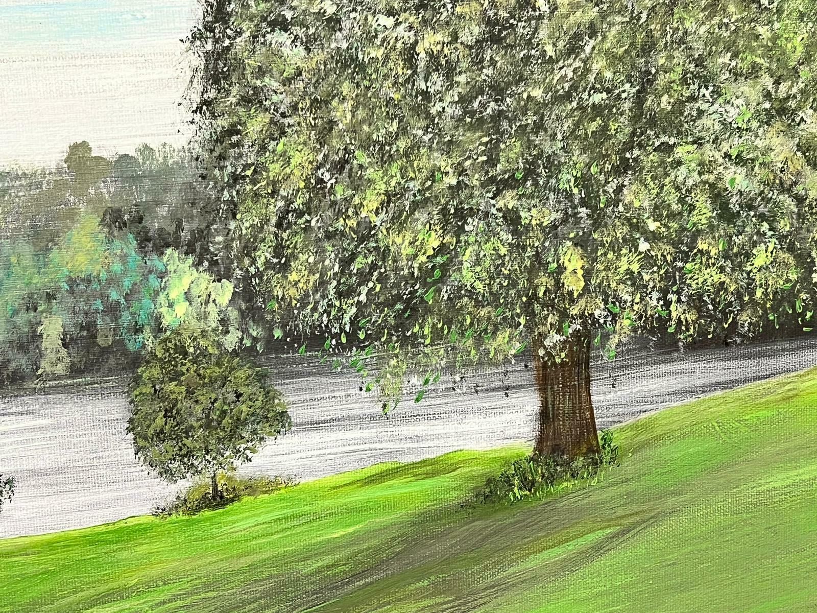 Contemporary British Colourful Modern British Very Large Painting Classical Parkland Lake & Temple photo for sale