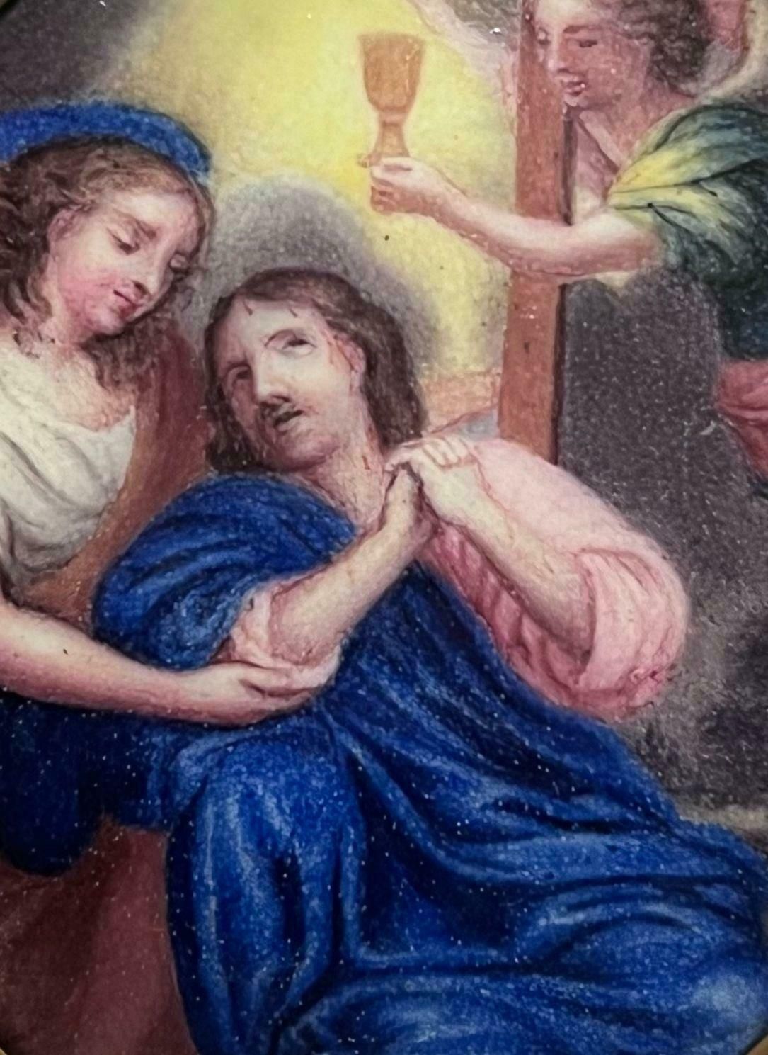 Italian Antique19th Century Italian Miniature Painting Christ Garden Of Gethsemane Angels1891 photo furniture