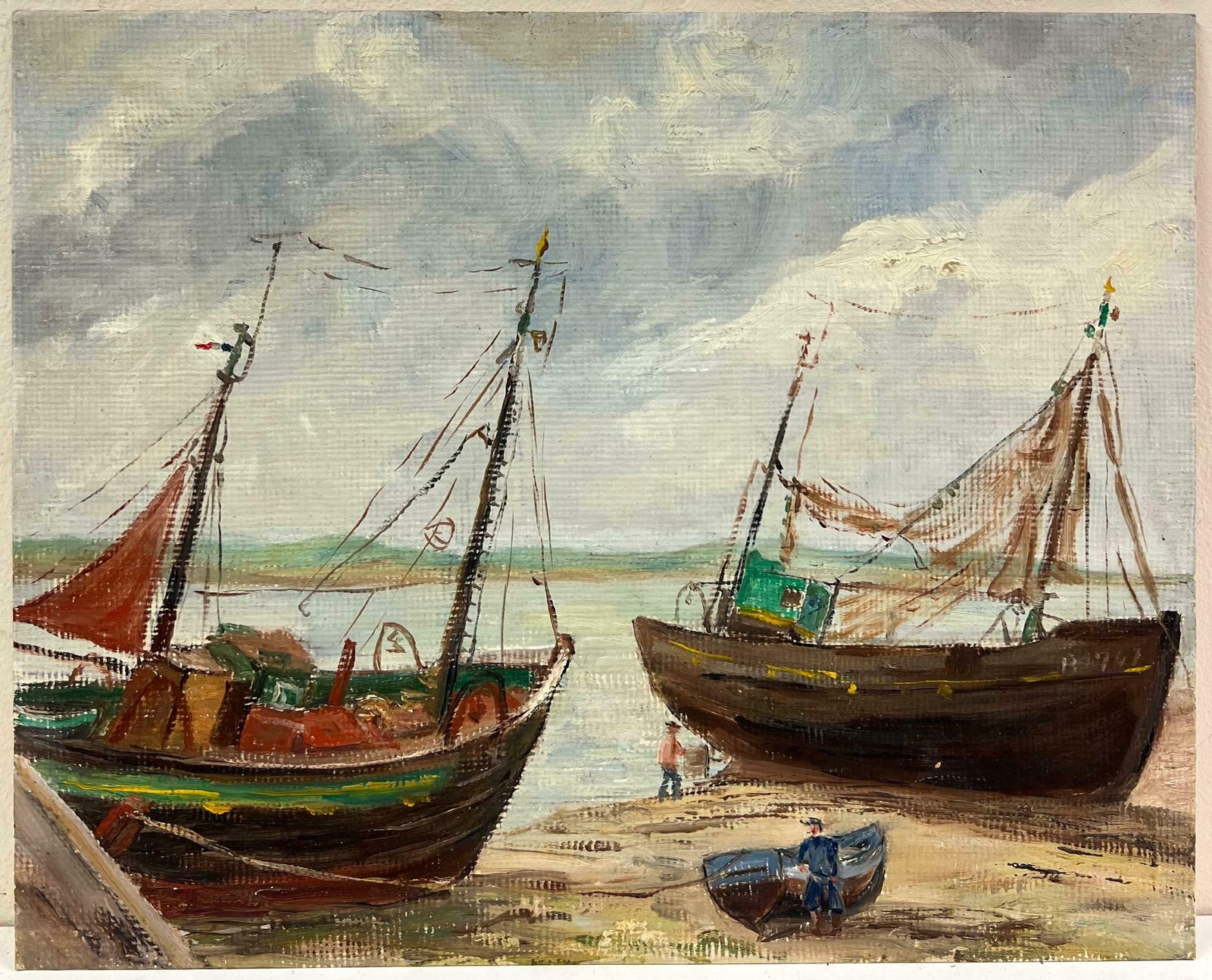 Simone Forgemid Century French Impressionist Ofishing Boats Moored On The Beach With Figures20th Century photo furniture