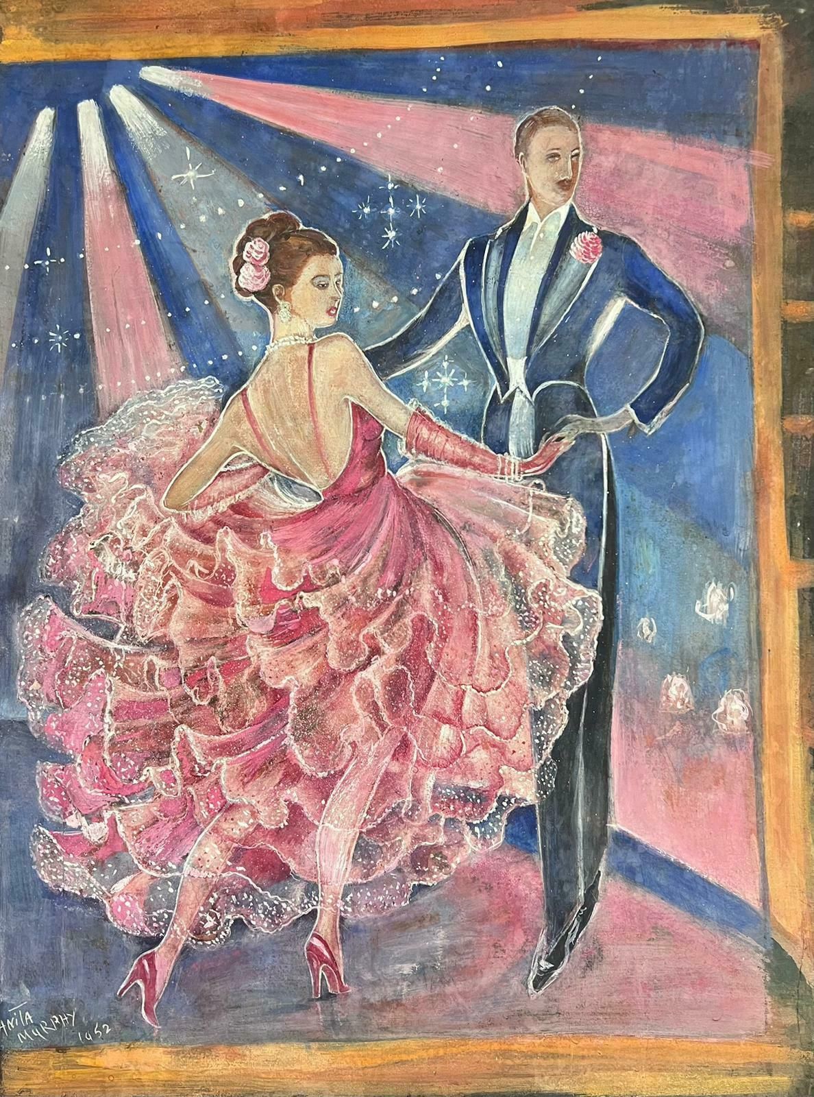 French School1930's French Signed Oil Portrait Of Danièle Darrieux Elegant Ballroom Dancing1952