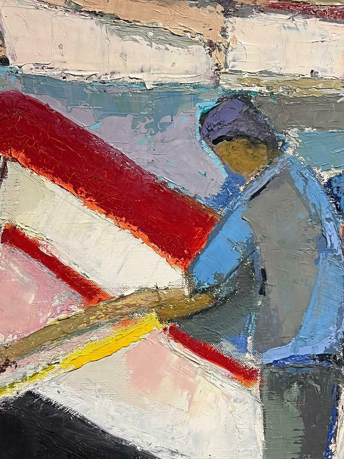 Marguerite Lacrouxhuge Mid 20th Century French Cubist Signed Oil Fisherman With Boats Harbor Quay photo 4836.0