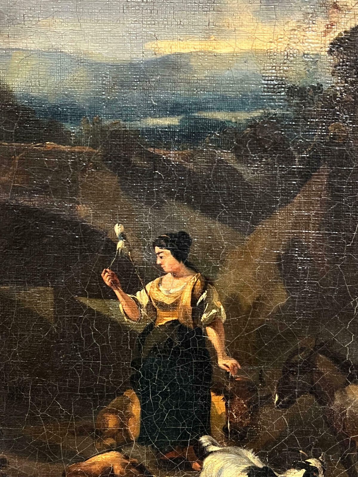 Large 17th Century Dutch Old Master Oil Painting Figures Animals Landscape17th Century photo for sale