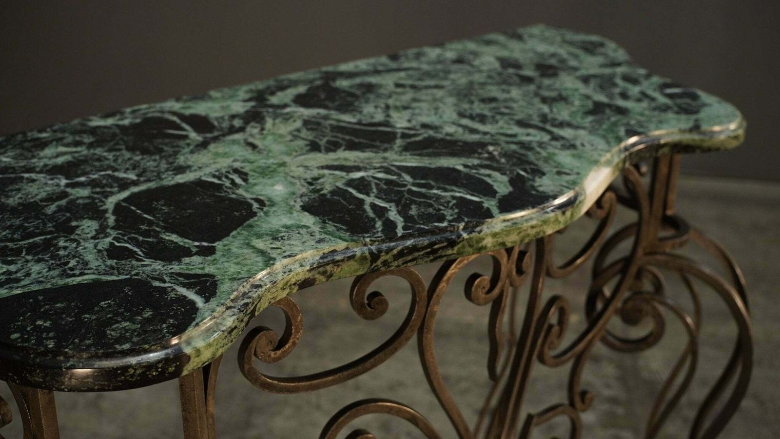 Wrought Steel Variegated Marble Top Console Table, Manner Of Gilbert Poillerat photo buy