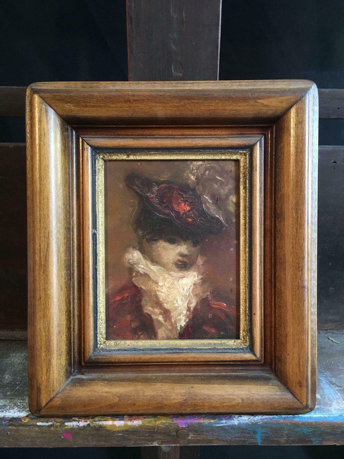 Unknownlady Of Importance, Colourful Impressionist Oil Painting, Framedc.1960's photo furniture