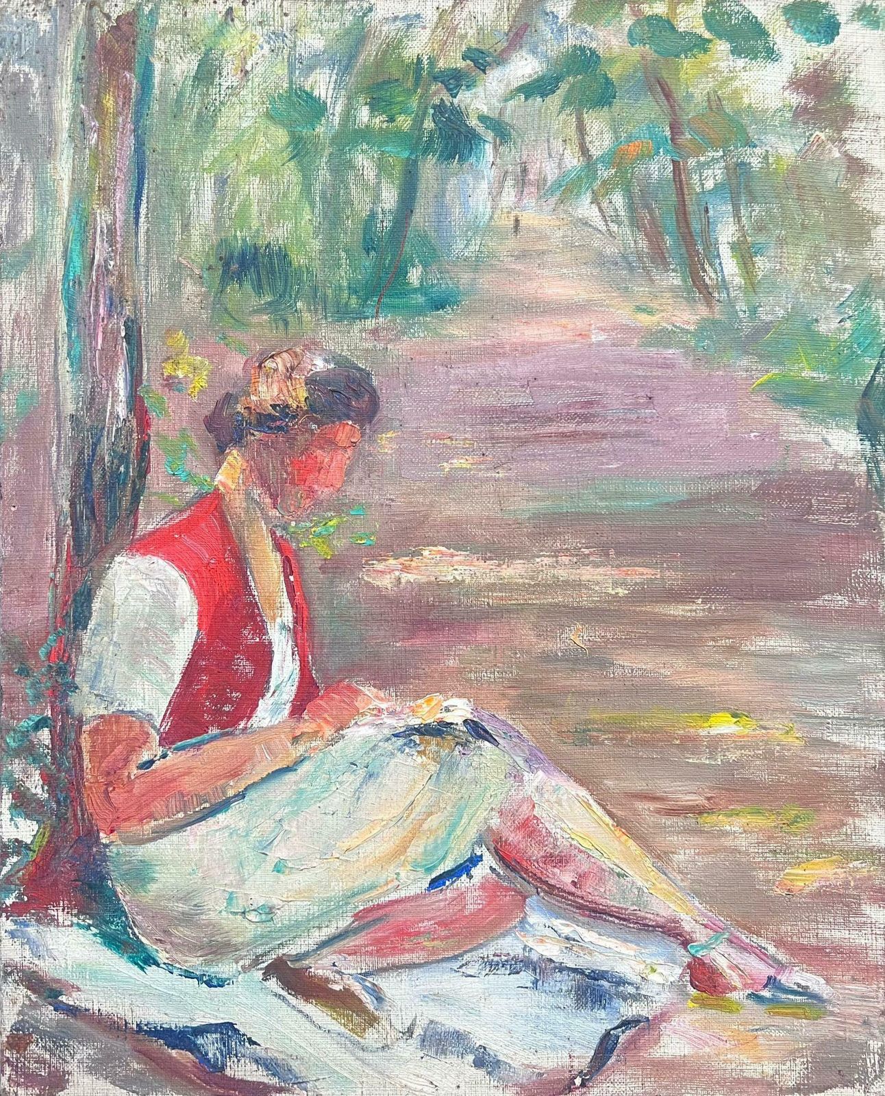 Regine Davidmid 20th Century 1950's French Post Impressionist Oil Girl Reading In Woods1950's