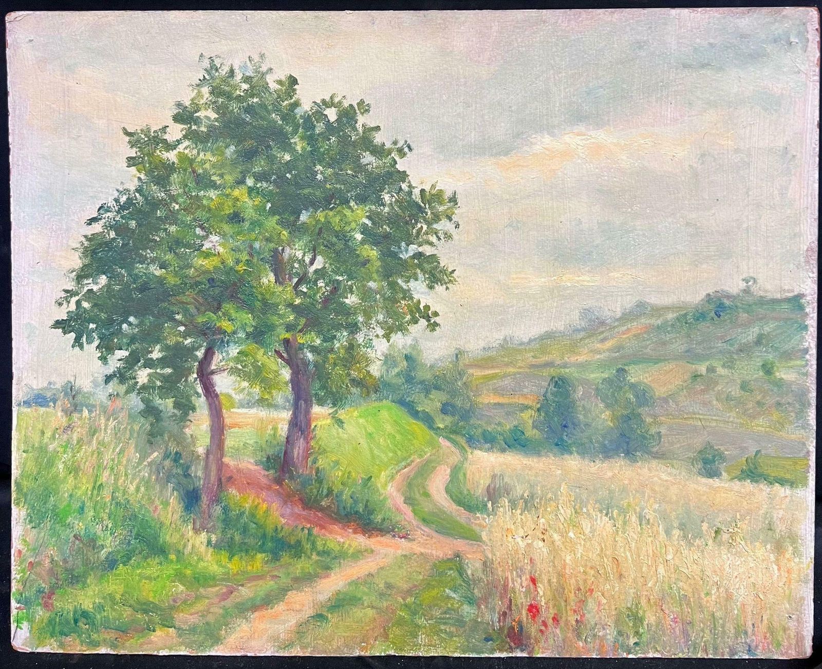 Regine Davidmid 20th Century 1950's French Post Impressionist Oil September Rural Farm Field1950's photo furniture