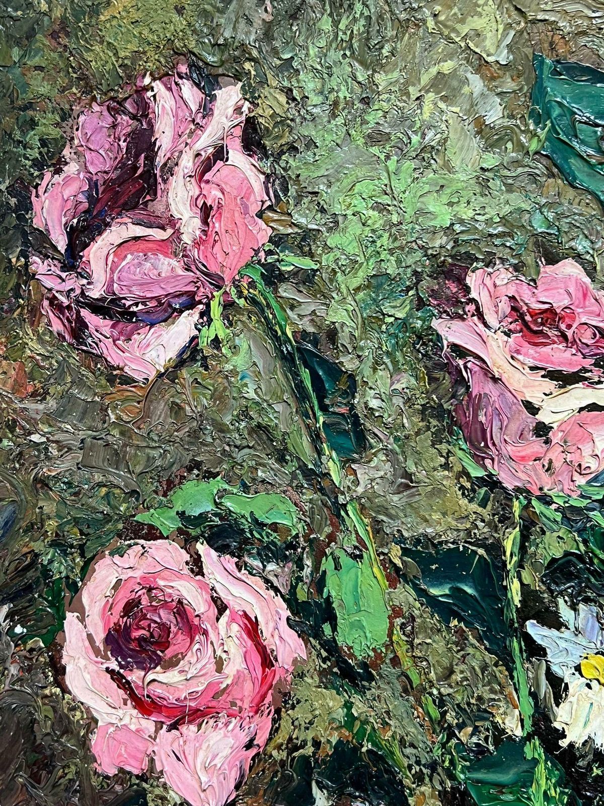 photo furniture French School1940's French Post Impressionist Signed Oil Very Thick Impasto Pink Flowers 1945
