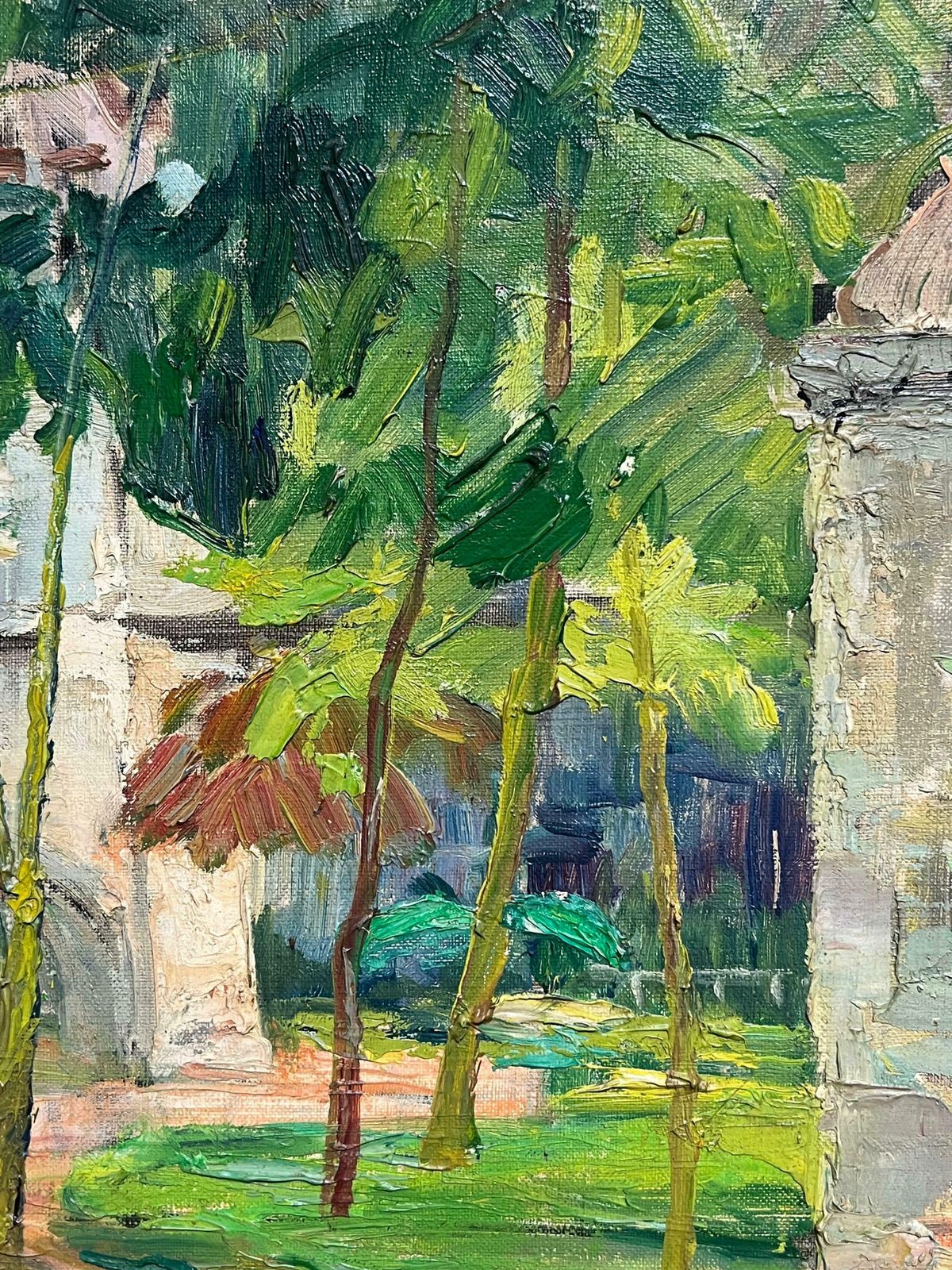 595.0 Regine Davidchateau Garden Path Through Stone Archway Vintage French Impressionist Oil1940's photo