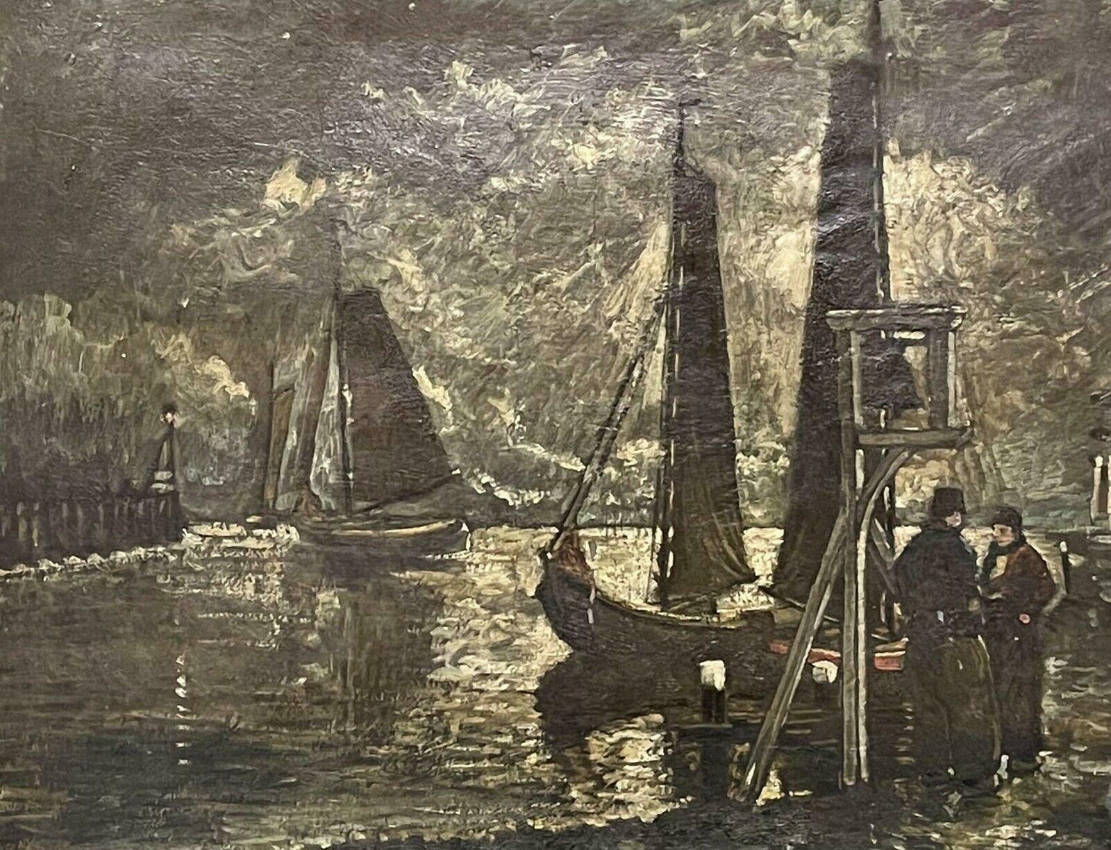 Unknownvintage French Signed Oil   Fishermen Chatting By Harbour   Signed & Framedmid Century photo furniture