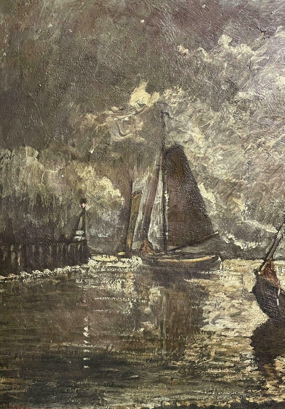 Unknownvintage French Signed Oil   Fishermen Chatting By Harbour   Signed & Framedmid Century photo Art