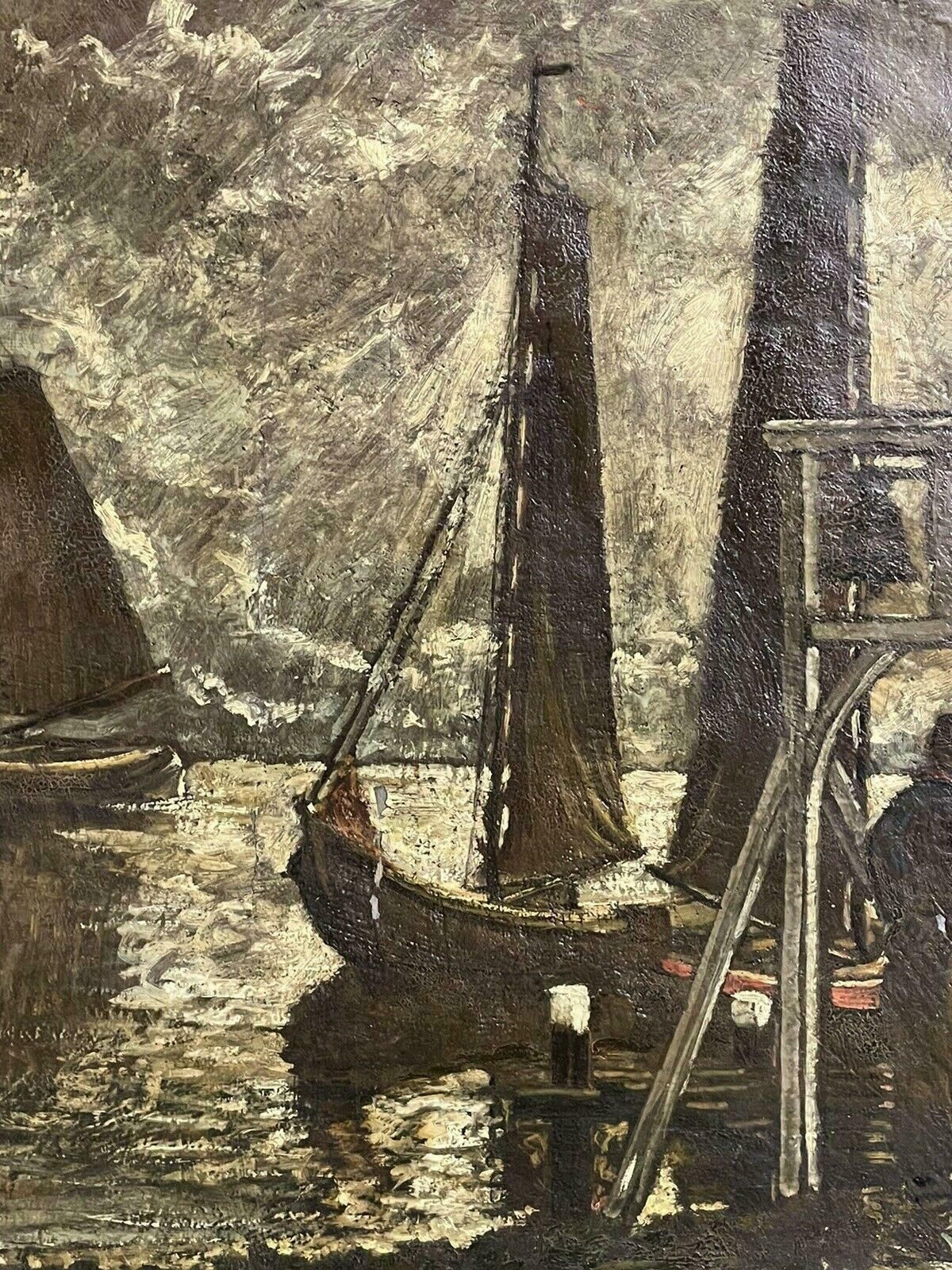 Unknownvintage French Signed Oil   Fishermen Chatting By Harbour   Signed & Framedmid Century photo vinterior