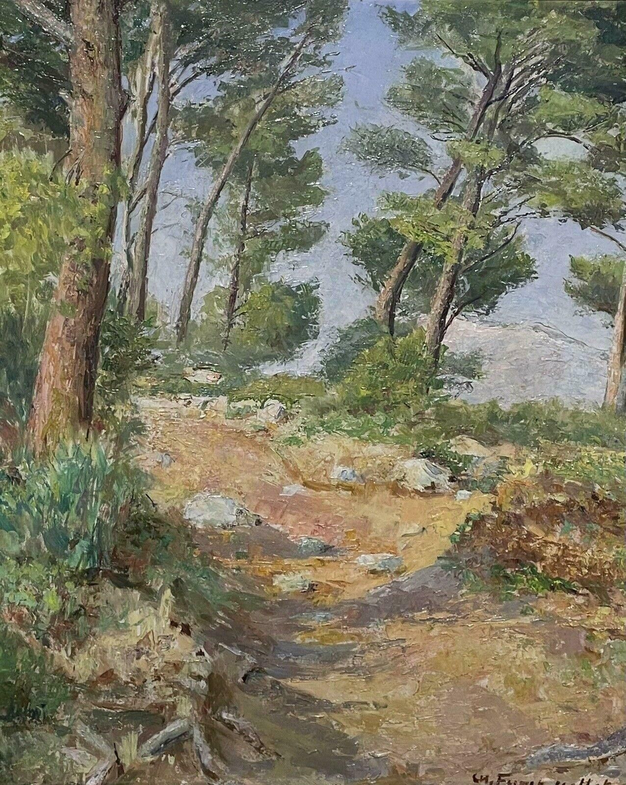 Unknownfrench Impressionist Signed Oil Painting Cote D'azur Coastal Pathway With Trees photo Art
