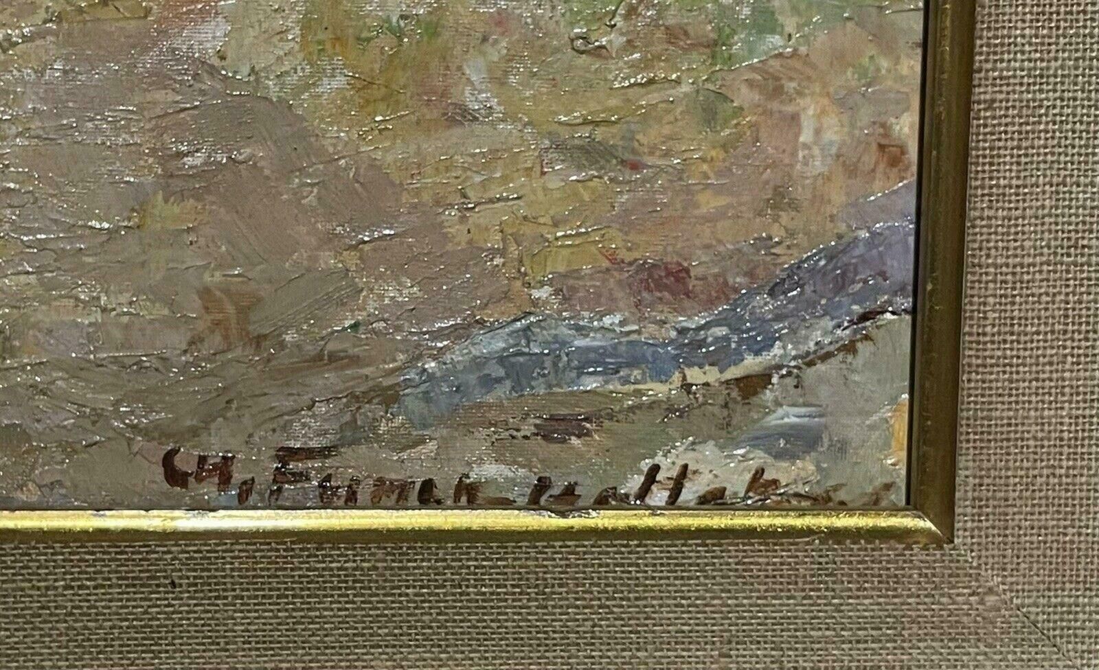 Unknownfrench Impressionist Signed Oil Painting Cote D'azur Coastal Pathway With Trees photo vinterior