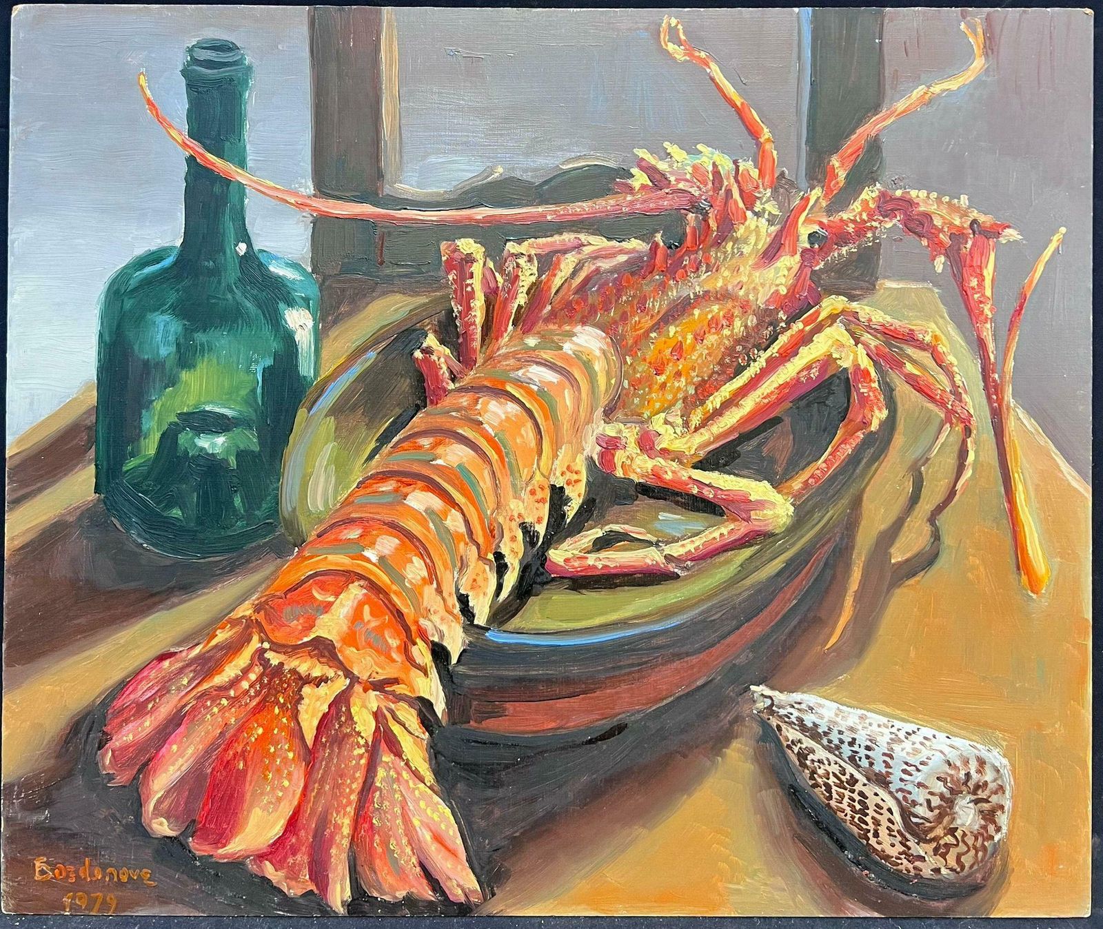 Georges Bordonoveseafood 1970's French Impressionist Signed Oil Lobster & Sea Shell photo furniture