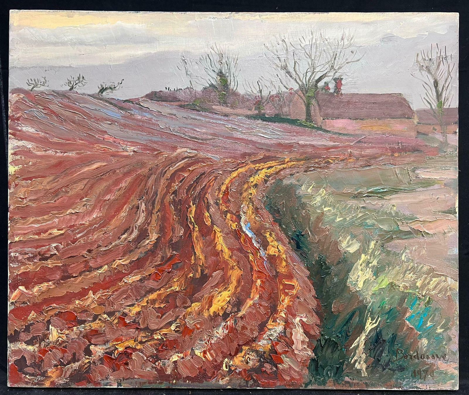Georges Bordonove1970's French Post Impressionist Signed Oil Rural Autumn Furloughed Fields1970 photo furniture