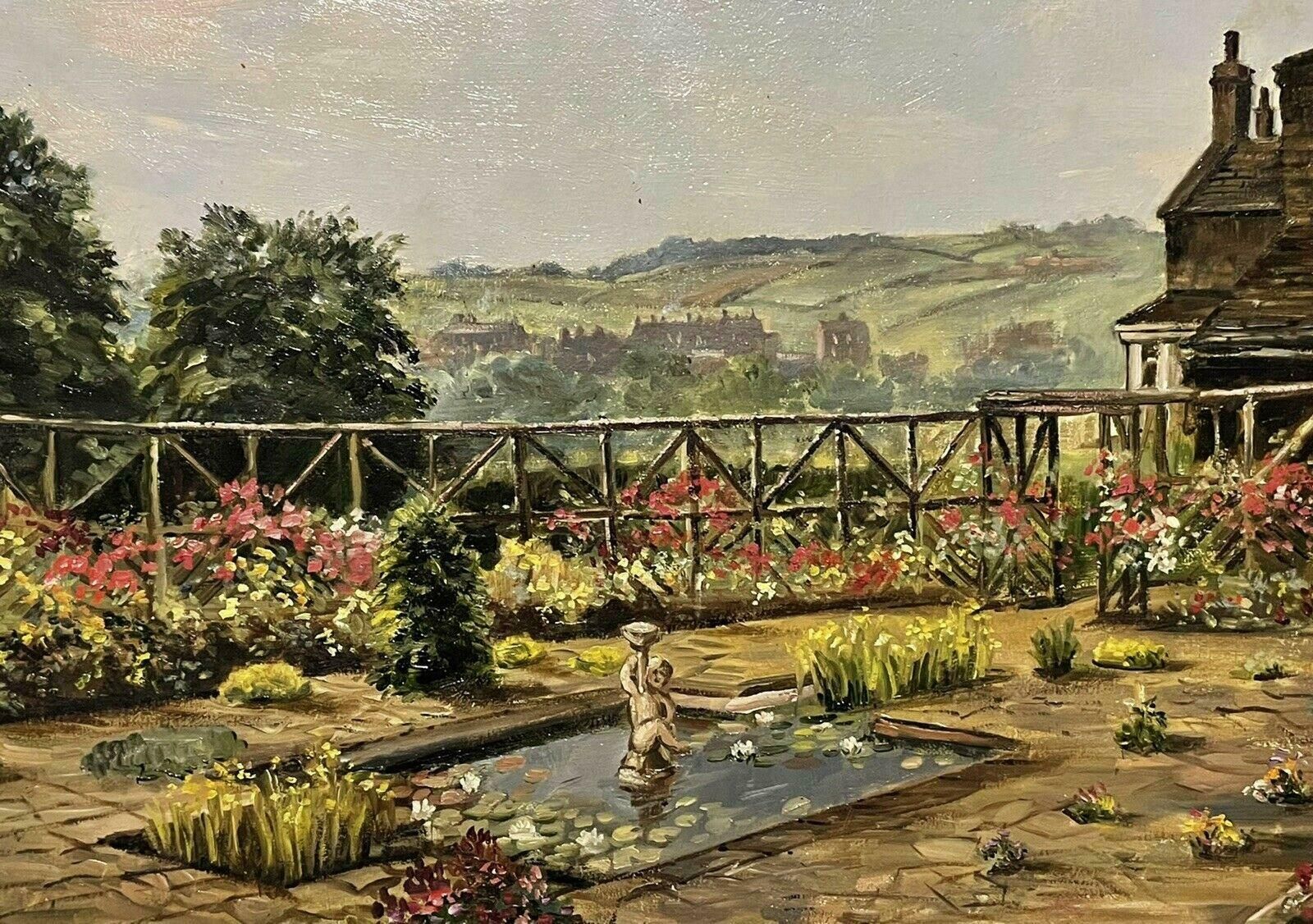 British Schoolcountry House Garden And Terrace Far Reaching Panoramic Landscape Views, Oil photo 1222.0