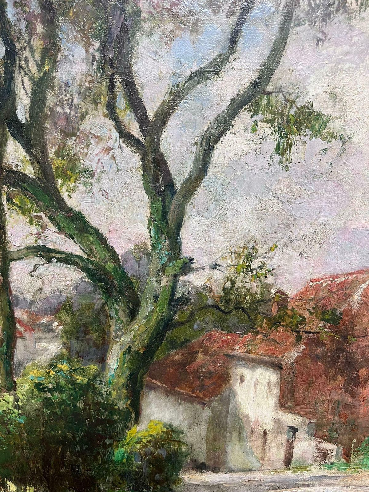 Jacques Madyol1930's Belgian Impressionist Signed Large Oil Dappled Lit Autumn Street Village1930's photo Art