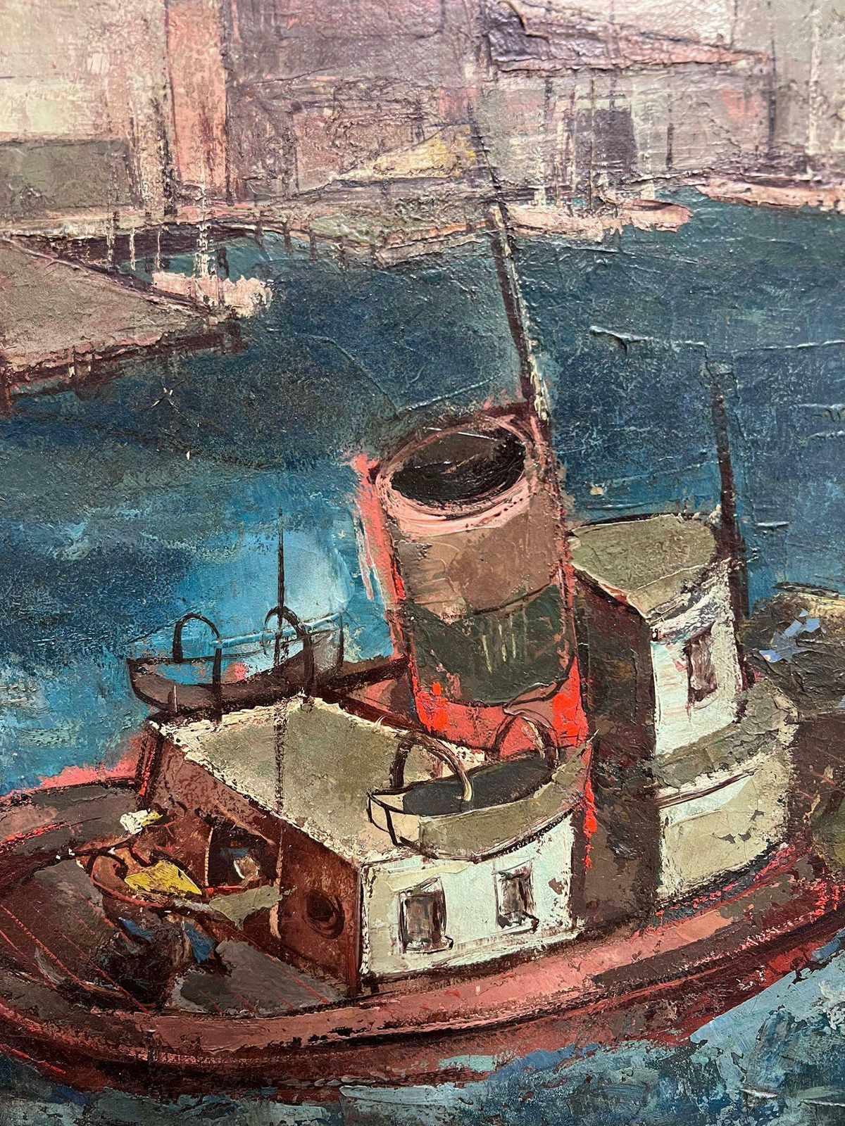 John Chapman Lewis (1920 1994)fishing Boat In New York Harbor 1948 Original Signed Oil Painting Modernist1948 photo for sale