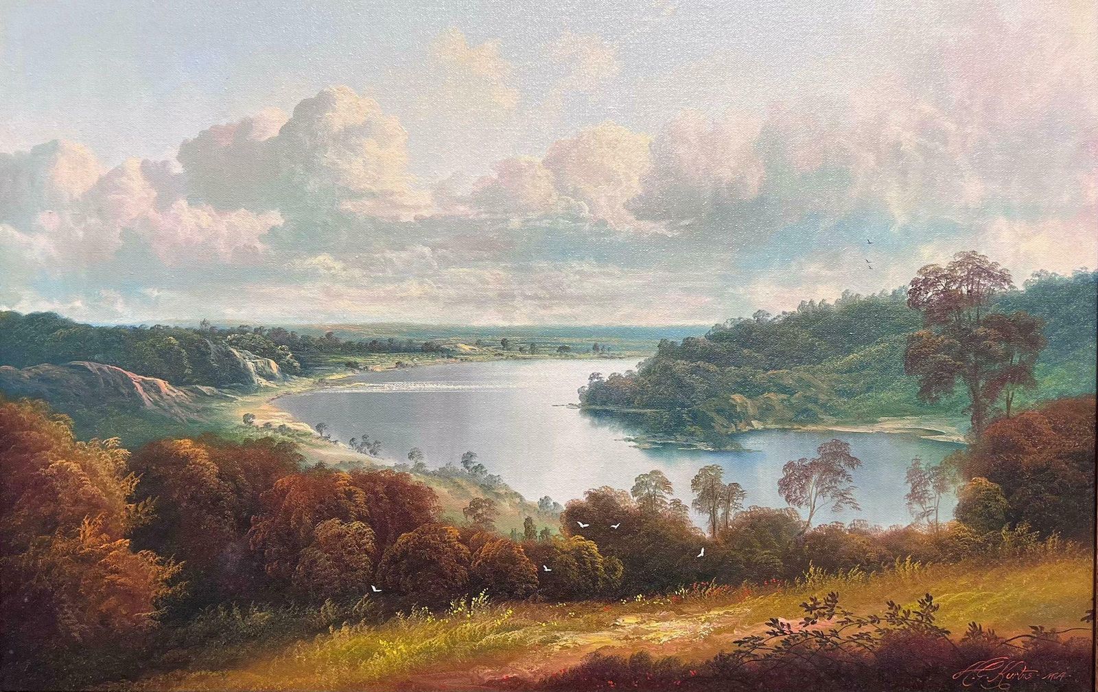 Andrew Grant Kurtislarge Traditional English River Woodland Landscape Signed Oil Painting Framed20th Century photo furniture