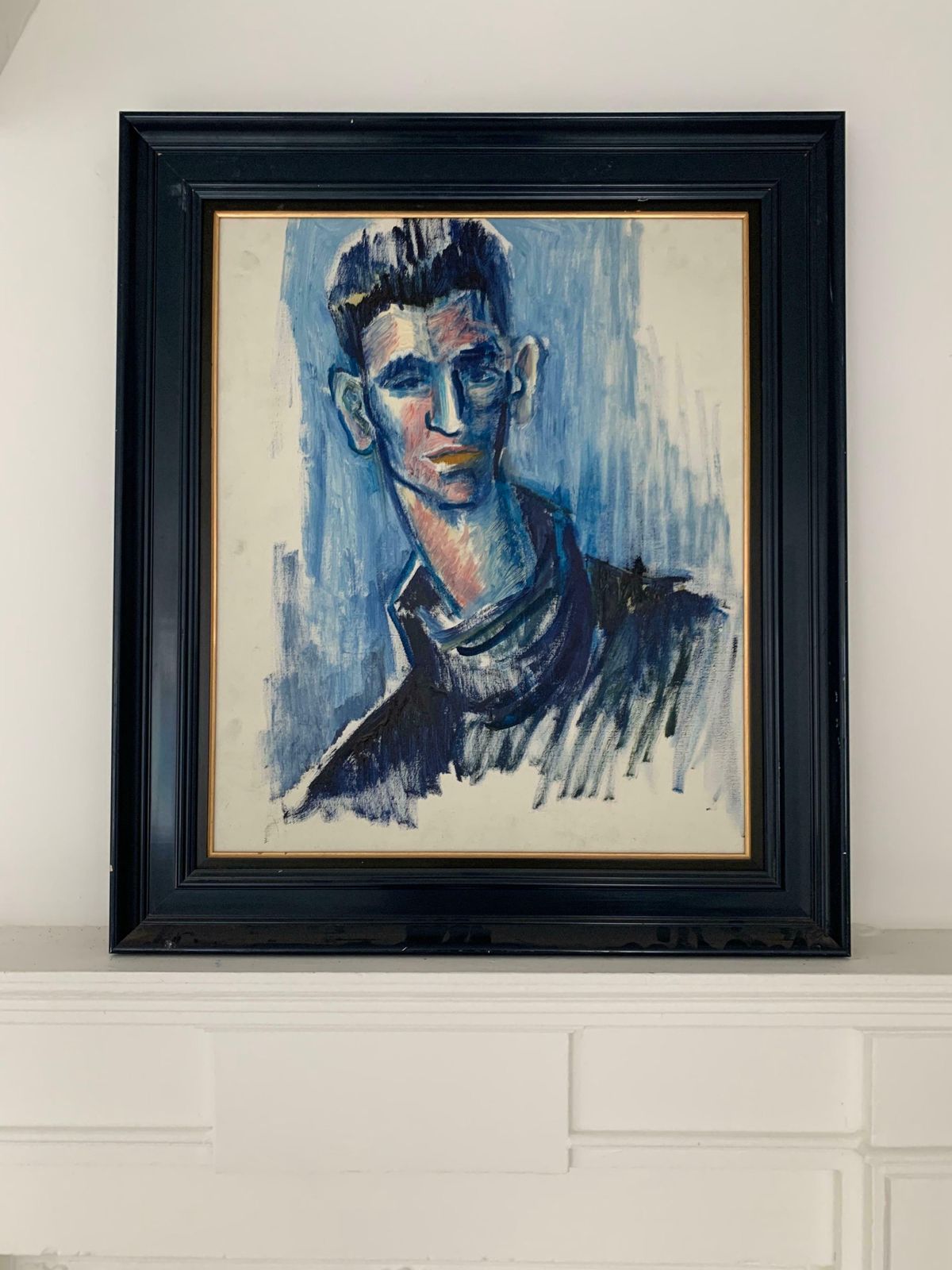 French Painterportrait Of Young Man In Blue, French School, Oil On Canvas Framed Modernc.2000 photo for sale