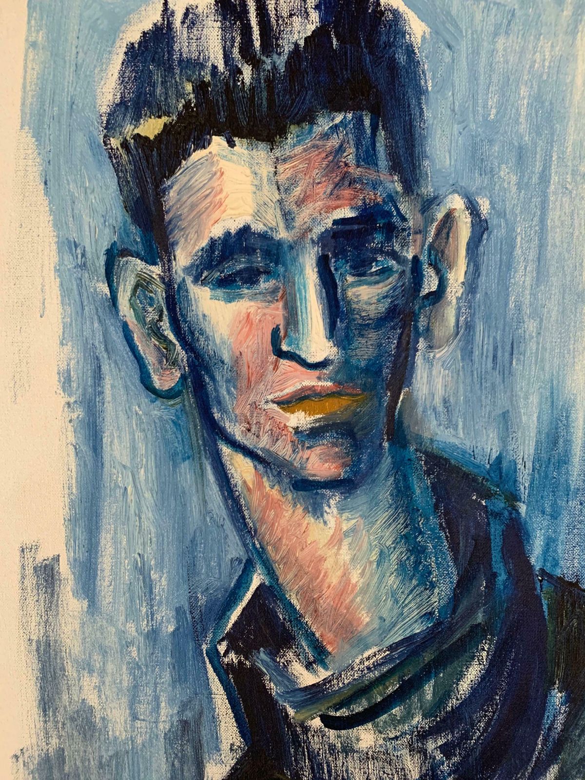 French Painterportrait Of Young Man In Blue, French School, Oil On Canvas Framed Modernc.2000 photo Art