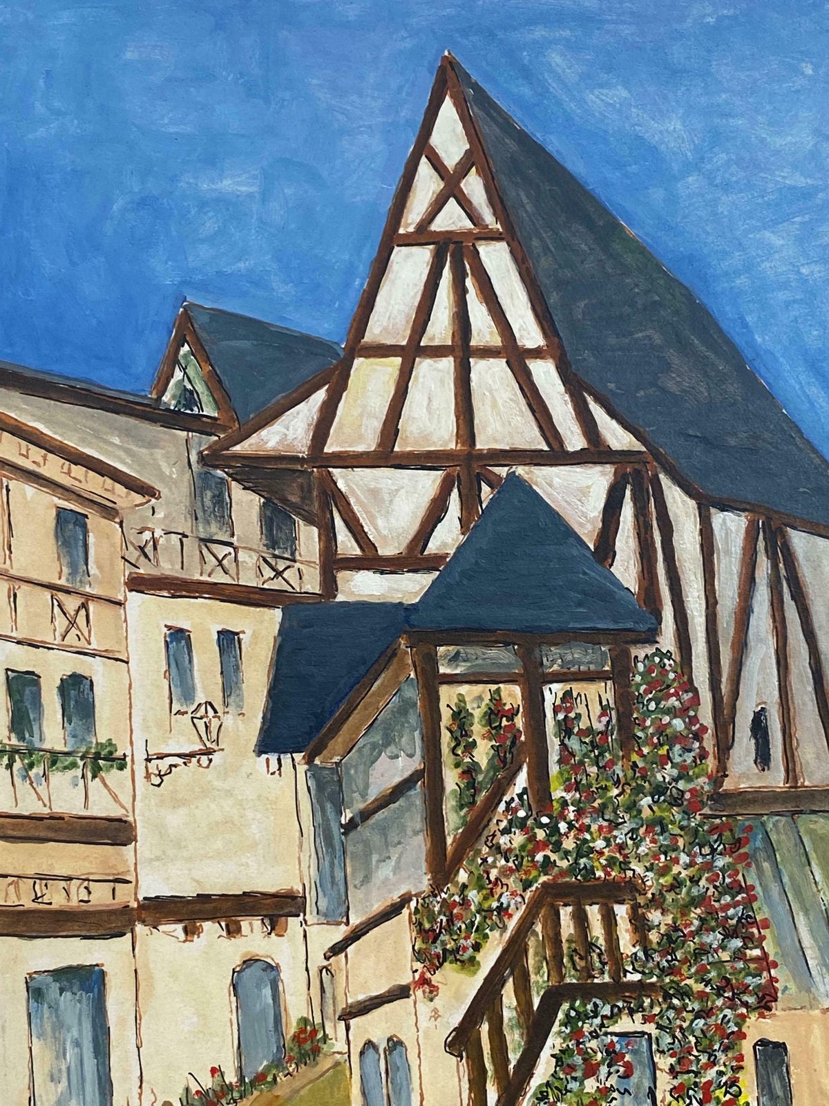 Bernard Labbe1950's French Modernist/ Cubist Painting  Beautiful French Town With Two Figures1950's photo furniture