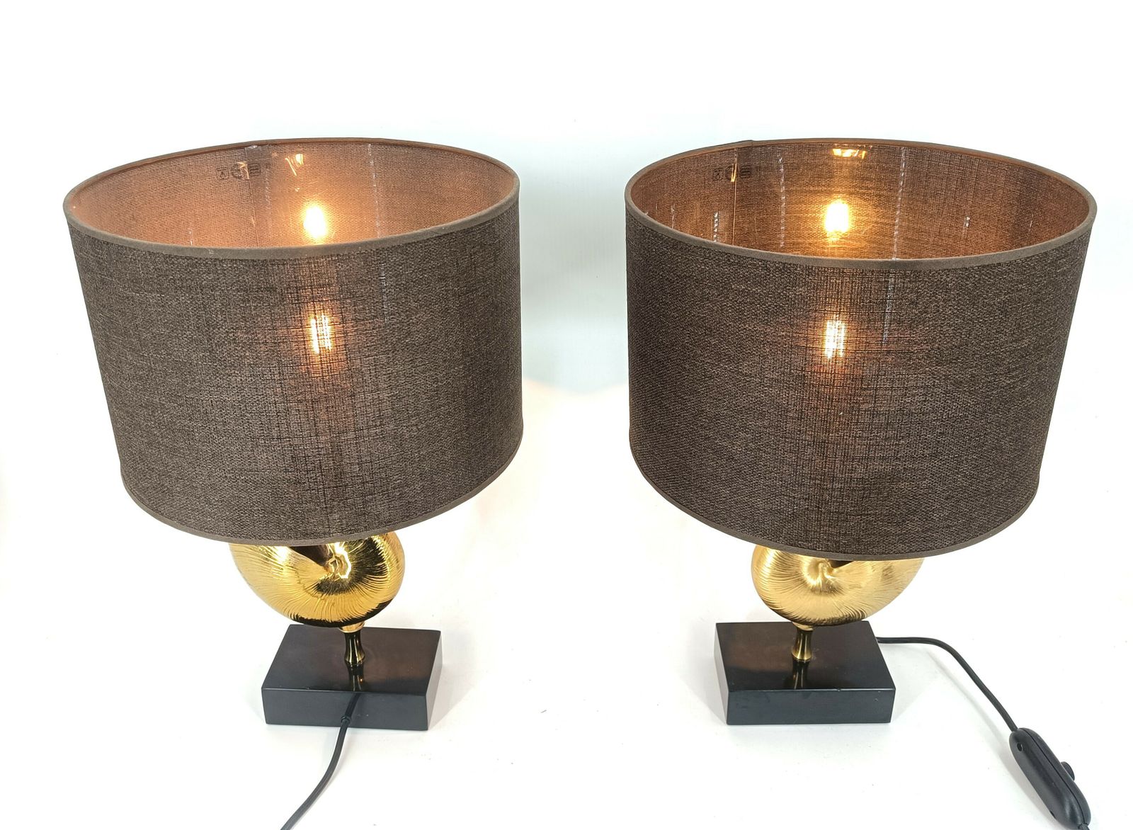 photo for sale Vintage Brass Nautilus Shell Table Lamps 1970's   France    Set Of 2