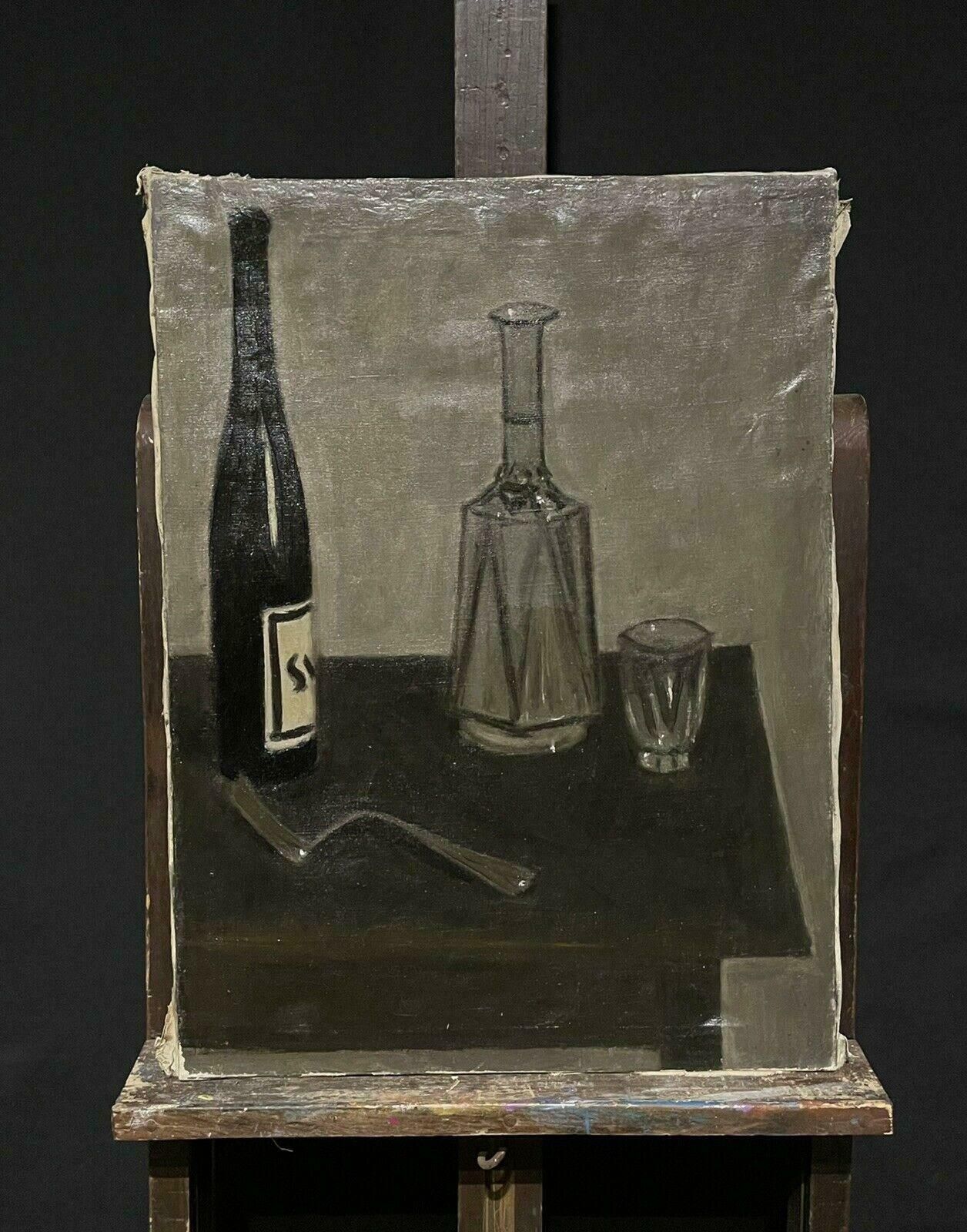 Mid Century French1950's Mid Century French Modernist Oil Painting Still Life Interior Scenec. 1950's photo furniture