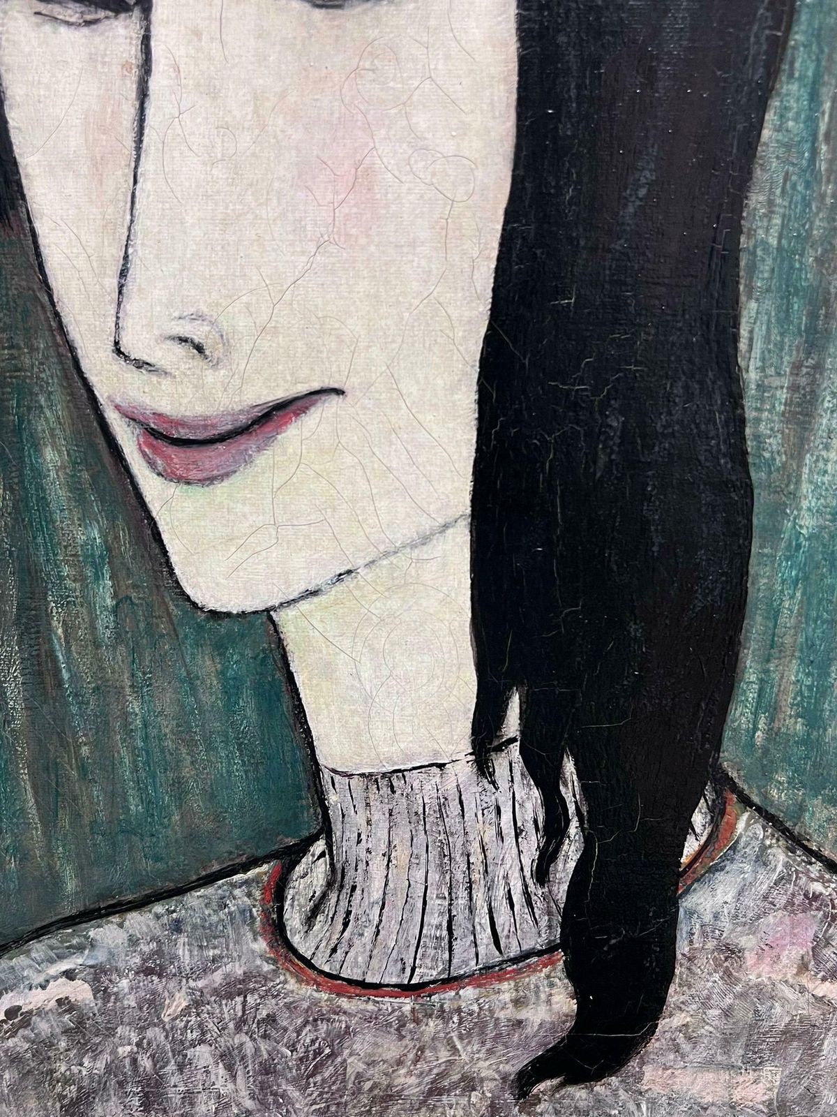Anton Sailer1930's French Modernist Portrait Of Black Haired Lady With Fringe Signed Oil 1930 photo Art
