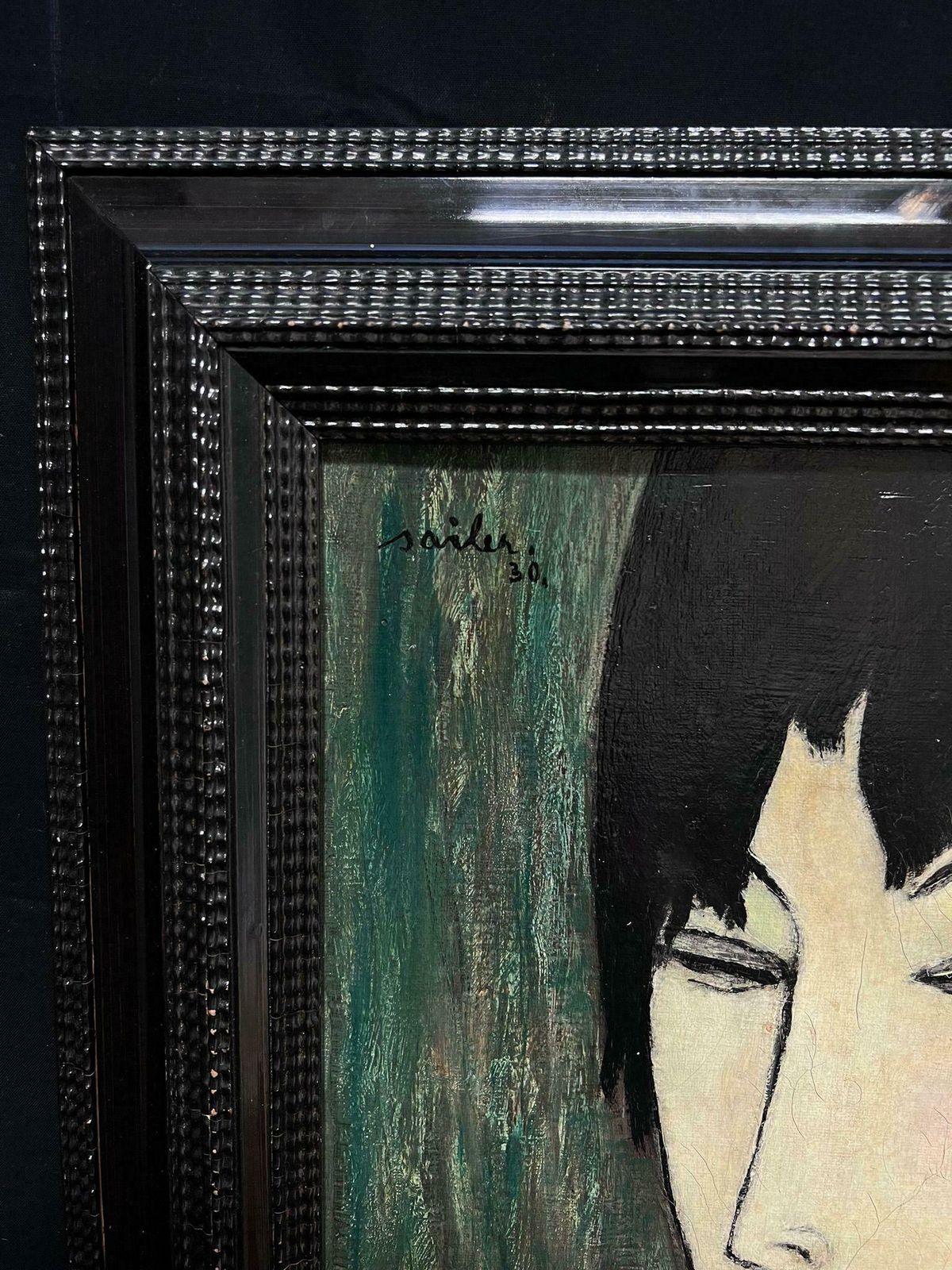 Anton Sailer1930's French Modernist Portrait Of Black Haired Lady With Fringe Signed Oil 1930 photo buy